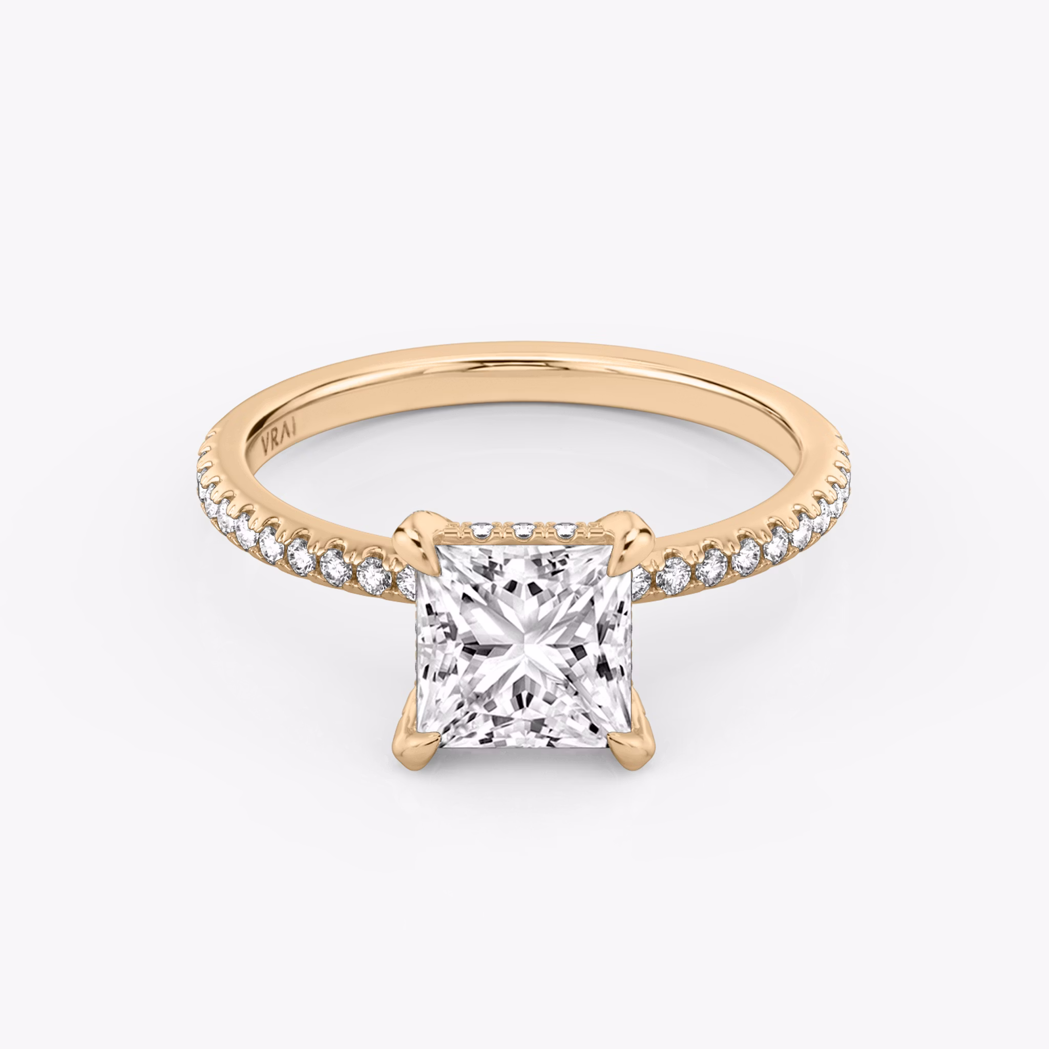 The Classic Hidden Halo | Princess | 14k | Rose Gold | bandAccent: Pavé | bandWidth: standard | prongStyle: Pavé | diamondOrientation: vertical | caratWeight: other