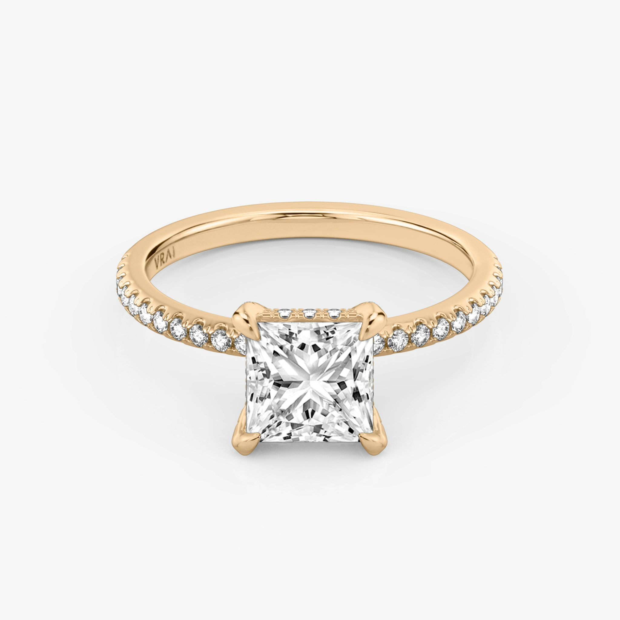 The Classic Hidden Halo | Princess | 14k | Rose Gold | bandAccent: Pavé | bandWidth: standard | prongStyle: Pavé | diamondOrientation: vertical | caratWeight: other