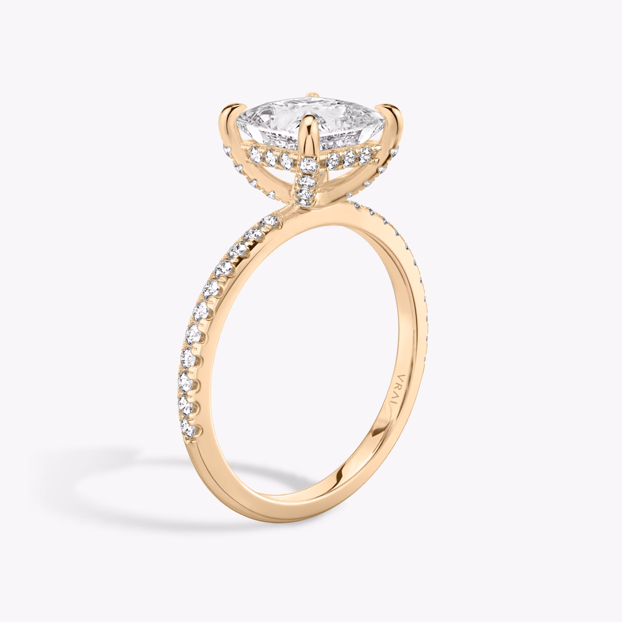 The Classic Hidden Halo | Princess | 14k | Rose Gold | bandAccent: Pavé | bandWidth: standard | prongStyle: Pavé | diamondOrientation: vertical | caratWeight: other