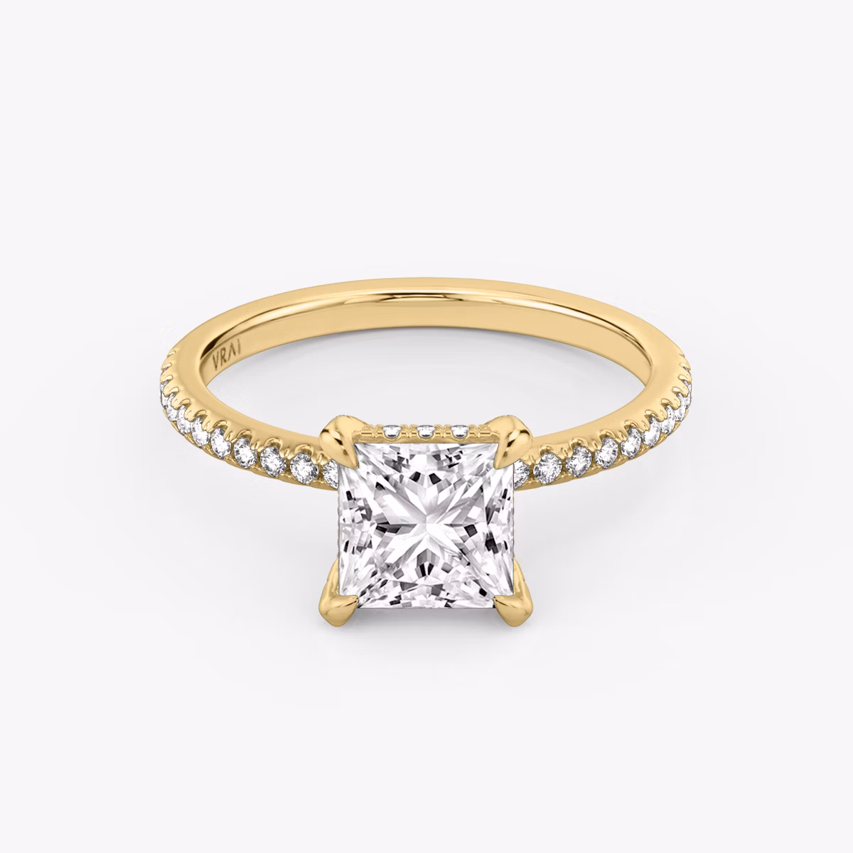 The Classic Hidden Halo | Princess | 18k | Yellow Gold | bandAccent: Pavé | bandWidth: standard | prongStyle: Pavé | diamondOrientation: vertical | caratWeight: other