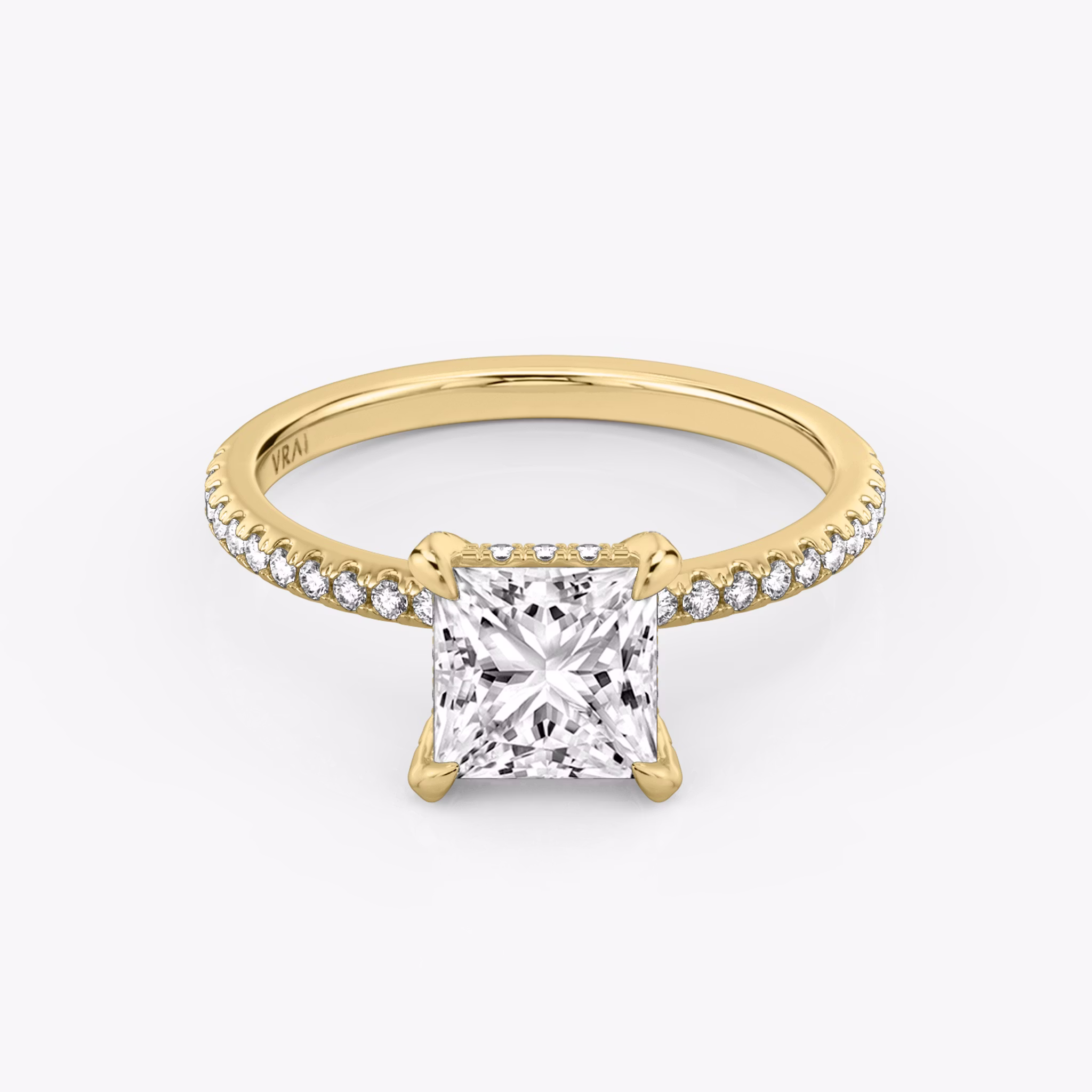 The Classic Hidden Halo | Princess | 18k | Yellow Gold | bandAccent: Pavé | bandWidth: standard | prongStyle: Pavé | diamondOrientation: vertical | caratWeight: other