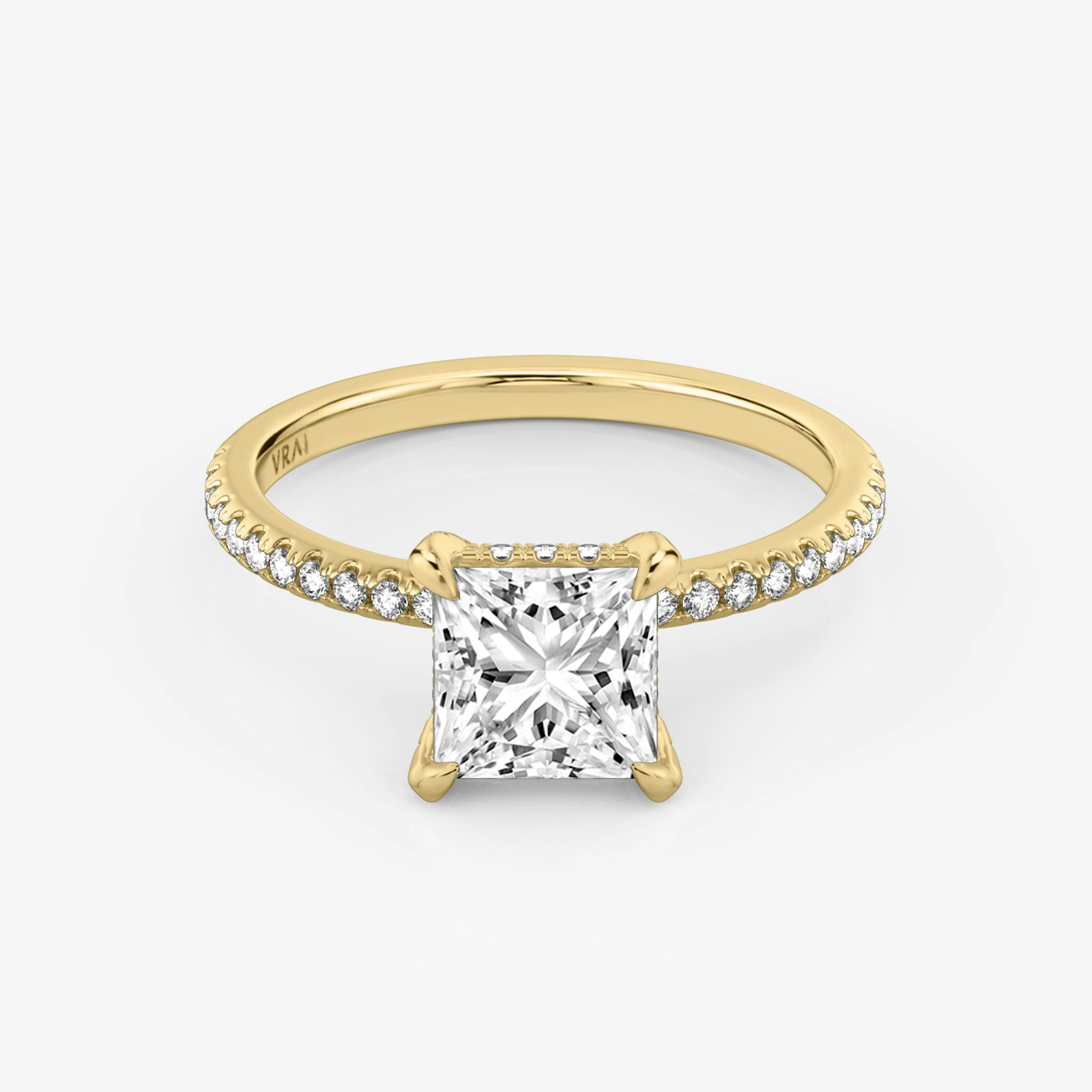 The Classic Hidden Halo | Princess | 18k | Yellow Gold | bandAccent: Pavé | bandWidth: standard | prongStyle: Pavé | diamondOrientation: vertical | caratWeight: other