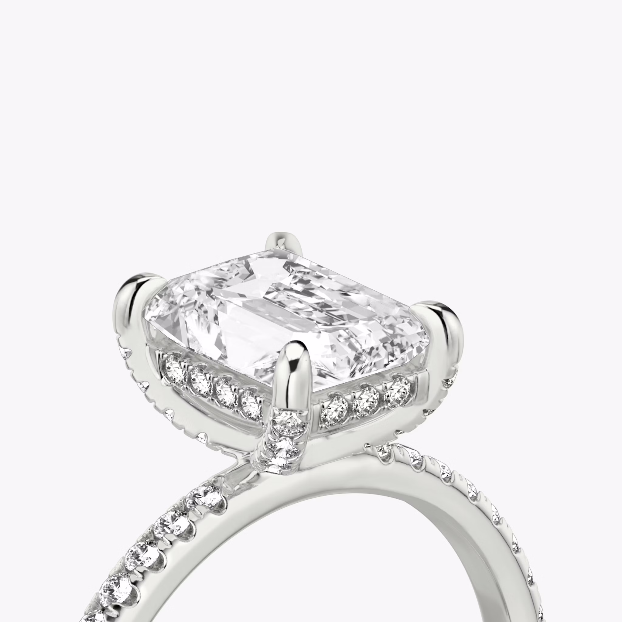 The Classic Hidden Halo | Radiant | 18k | White Gold | bandAccent: Pavé | bandWidth: standard | prongStyle: Pavé | diamondOrientation: vertical | caratWeight: other