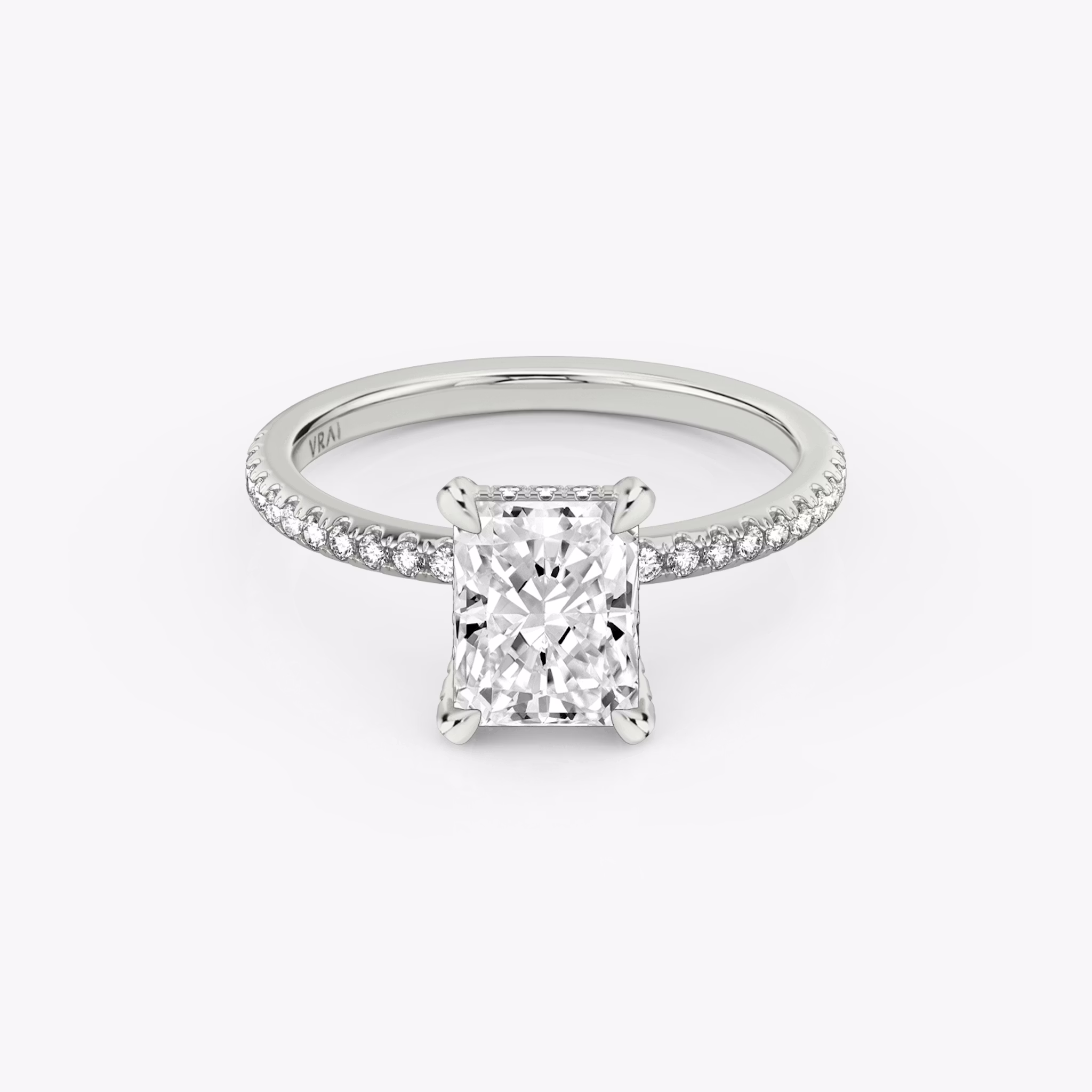 The Classic Hidden Halo | Radiant | 18k | White Gold | bandAccent: Pavé | bandWidth: standard | prongStyle: Pavé | diamondOrientation: vertical | caratWeight: other