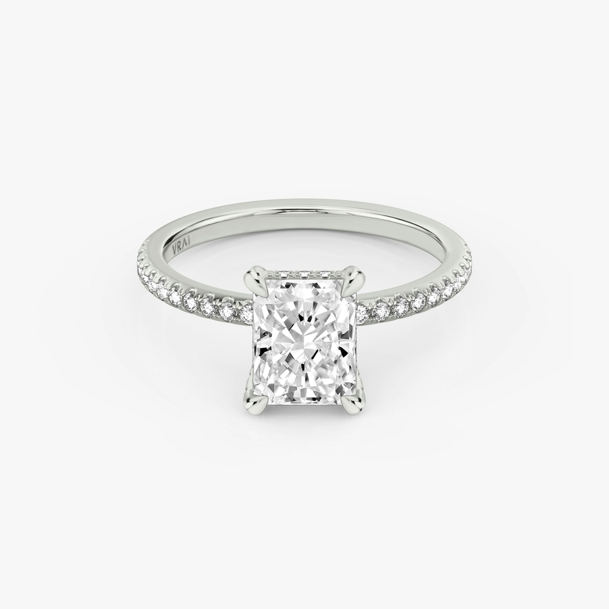 The Classic Hidden Halo | Radiant | 18k | White Gold | bandAccent: Pavé | bandWidth: standard | prongStyle: Pavé | diamondOrientation: vertical | caratWeight: other