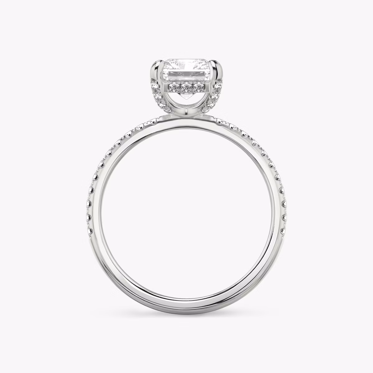 The Classic Hidden Halo | Radiant | 18k | White Gold | bandAccent: Pavé | bandWidth: standard | prongStyle: Pavé | diamondOrientation: vertical | caratWeight: other