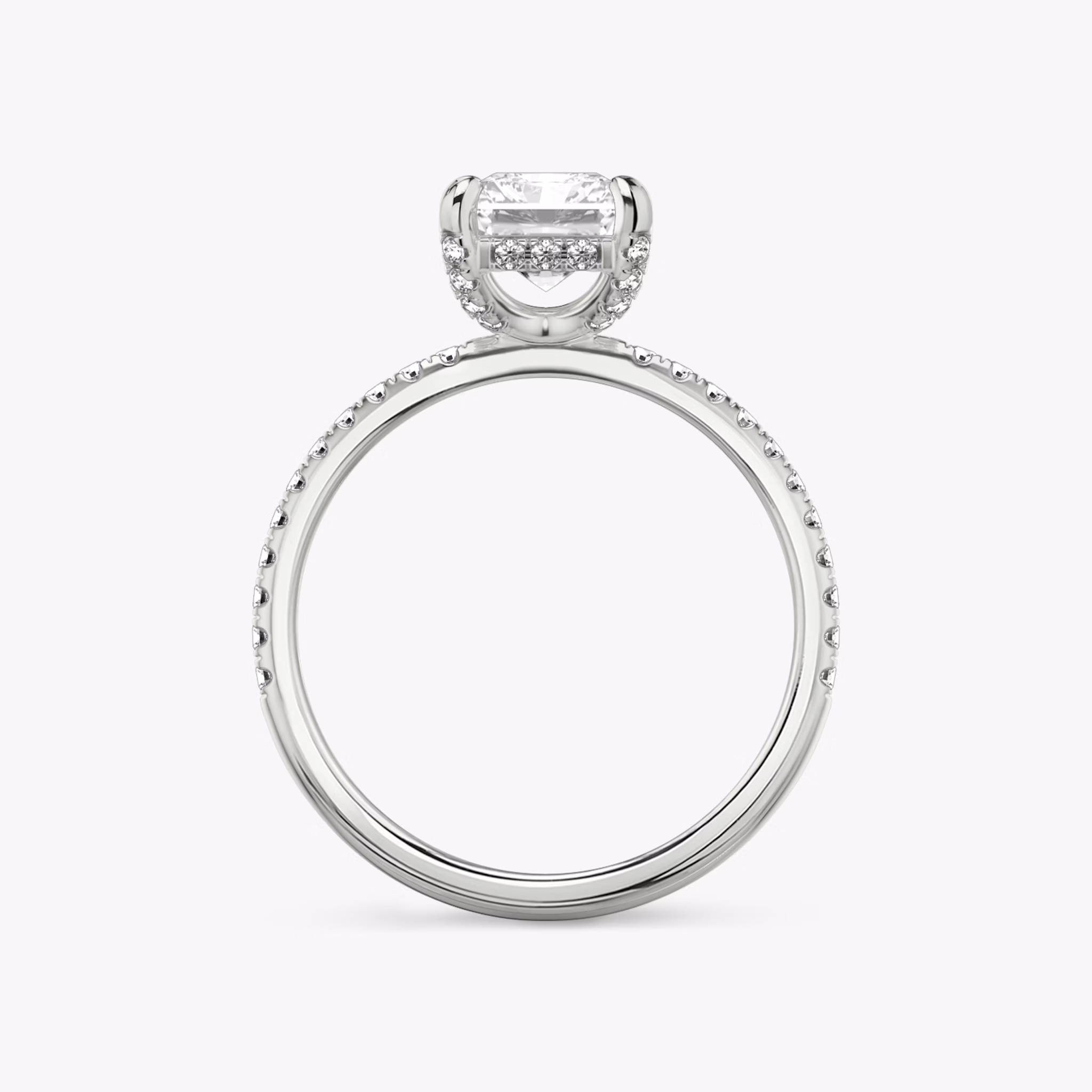 The Classic Hidden Halo | Radiant | 18k | White Gold | bandAccent: Pavé | bandWidth: standard | prongStyle: Pavé | diamondOrientation: vertical | caratWeight: other