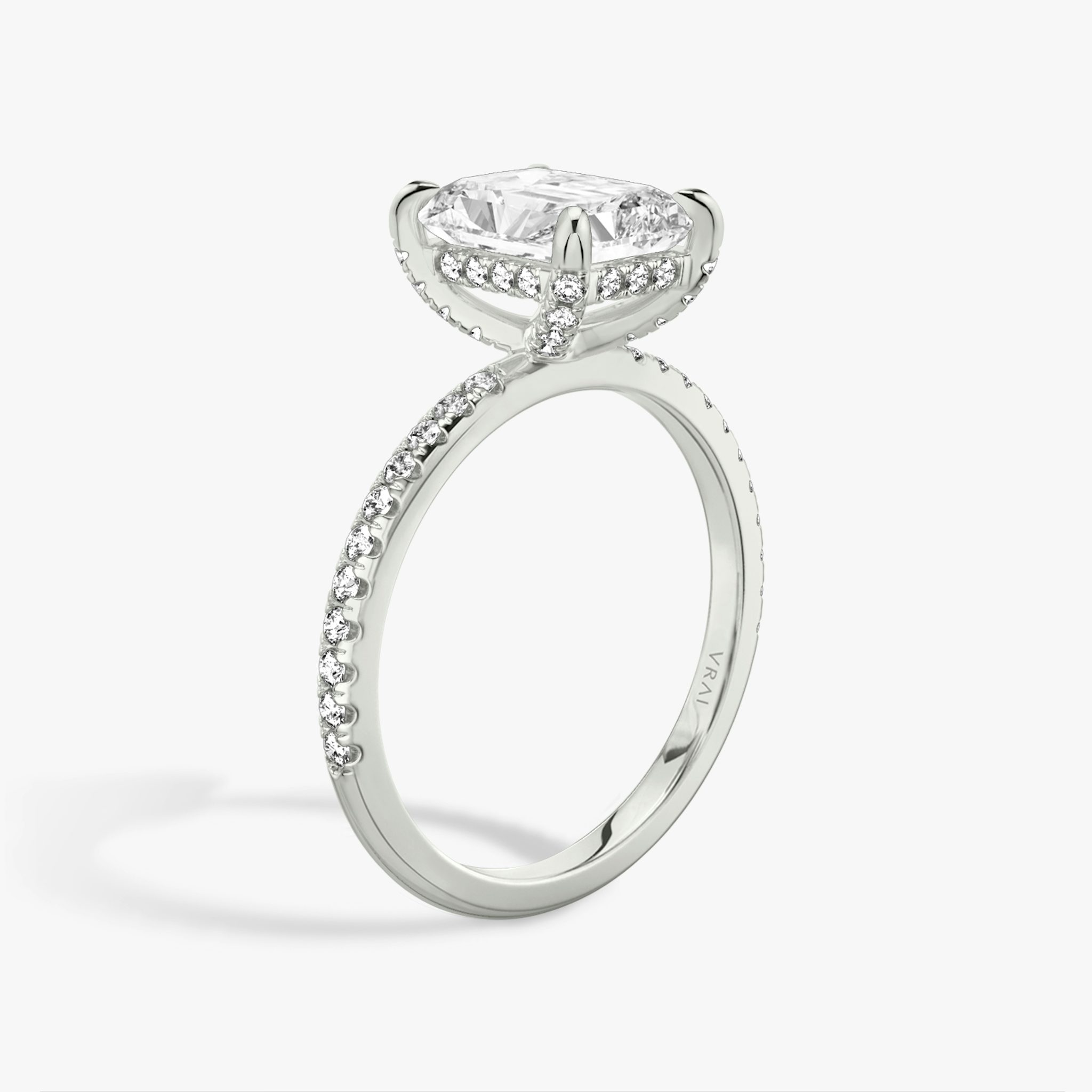 The Classic Hidden Halo | Radiant | 18k | White Gold | bandAccent: Pavé | bandWidth: standard | prongStyle: Pavé | diamondOrientation: vertical | caratWeight: other