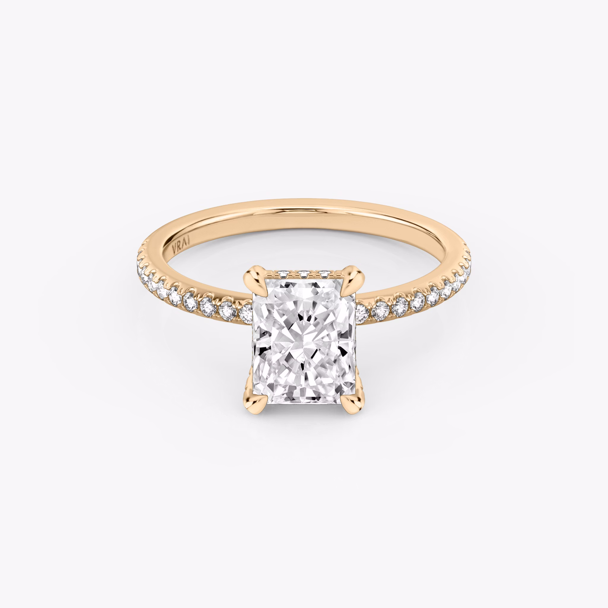 The Classic Hidden Halo | Radiant | 14k | Rose Gold | bandAccent: Pavé | bandWidth: standard | prongStyle: Pavé | diamondOrientation: vertical | caratWeight: other