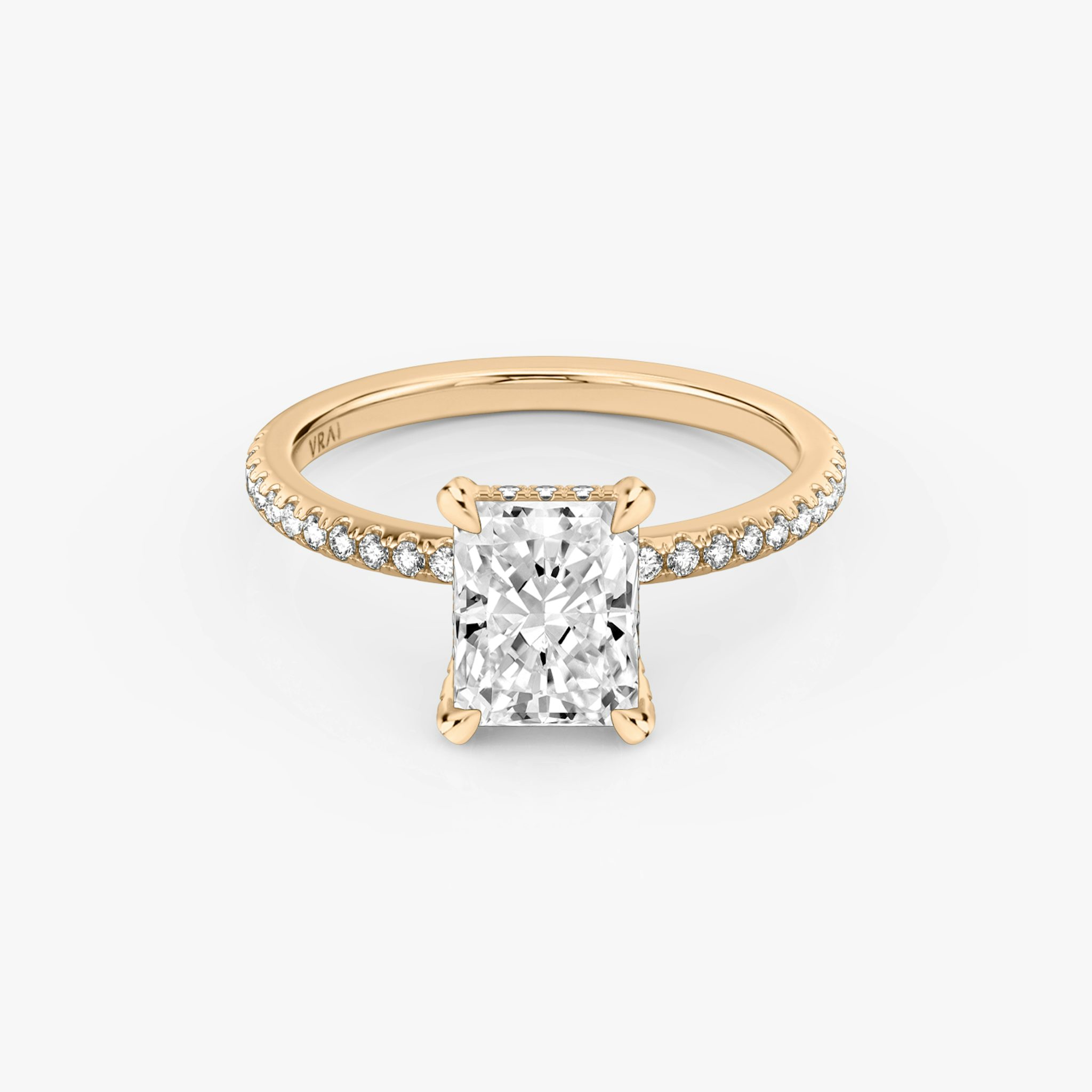The Classic Hidden Halo | Radiant | 14k | Rose Gold | bandAccent: Pavé | bandWidth: standard | prongStyle: Pavé | diamondOrientation: vertical | caratWeight: other