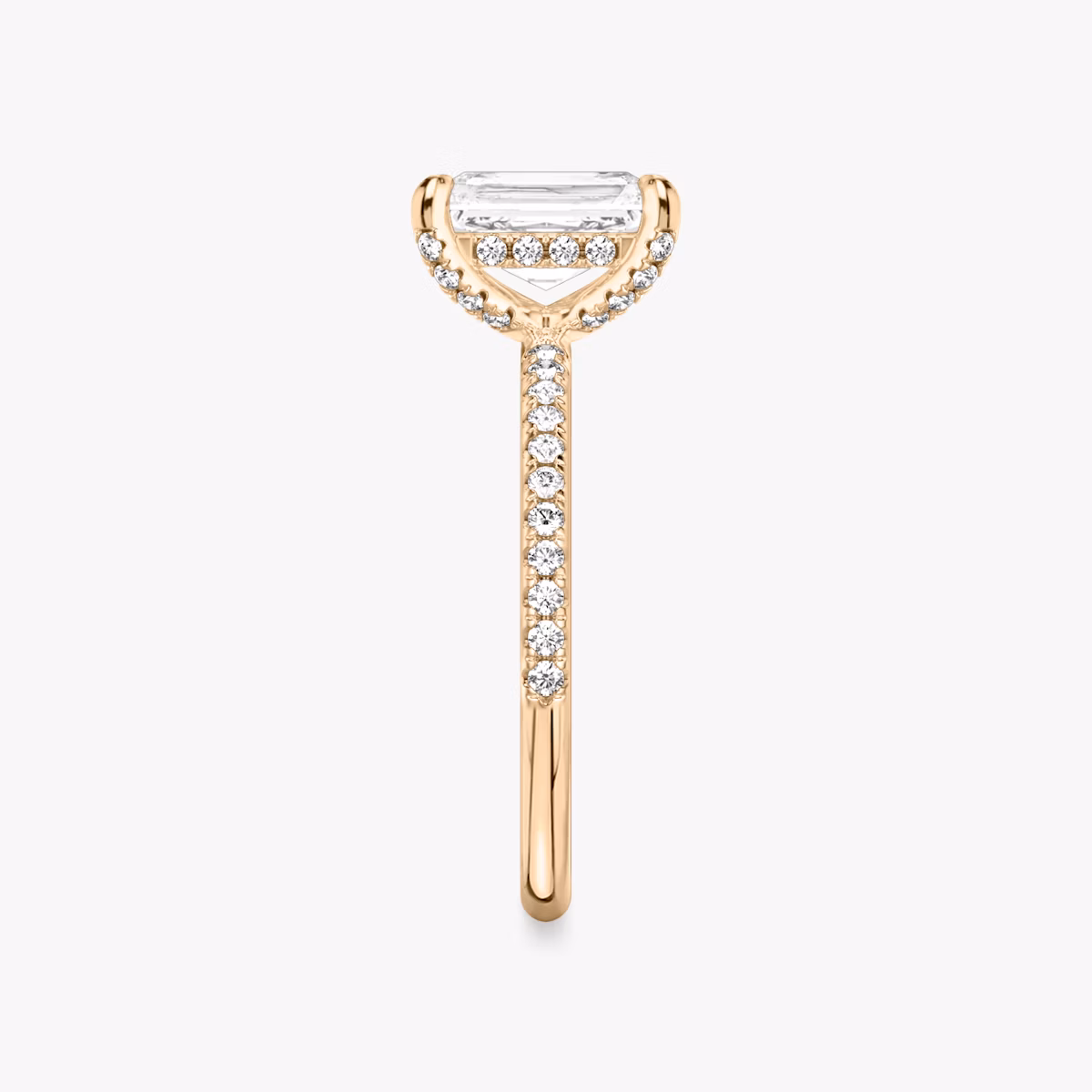 The Classic Hidden Halo | Radiant | 14k | Rose Gold | bandAccent: Pavé | bandWidth: standard | prongStyle: Pavé | diamondOrientation: vertical | caratWeight: other