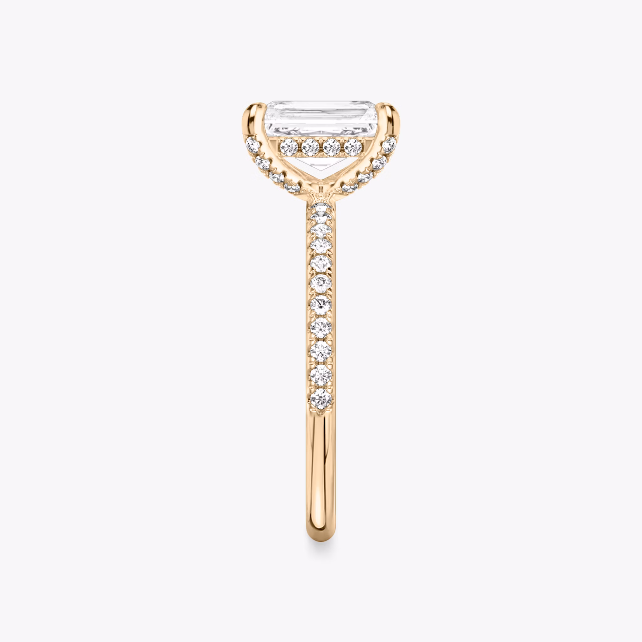 The Classic Hidden Halo | Radiant | 14k | Rose Gold | bandAccent: Pavé | bandWidth: standard | prongStyle: Pavé | diamondOrientation: vertical | caratWeight: other