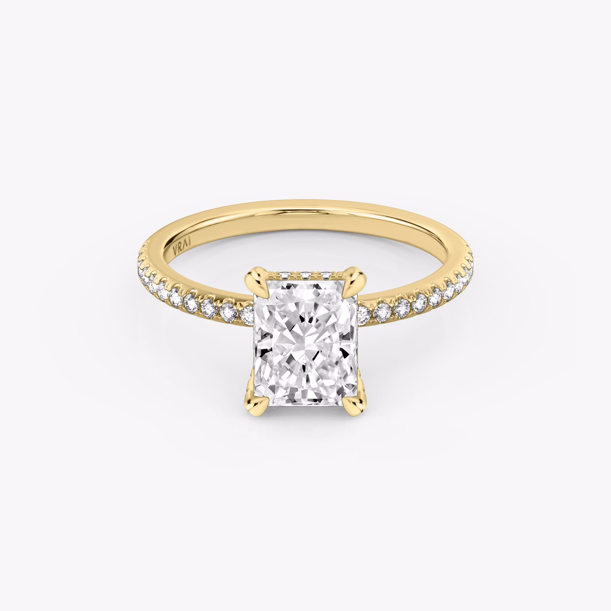 The Classic Hidden Halo | Radiant | 18k | Yellow Gold | bandAccent: Pavé | bandWidth: standard | prongStyle: Pavé | diamondOrientation: vertical | caratWeight: other