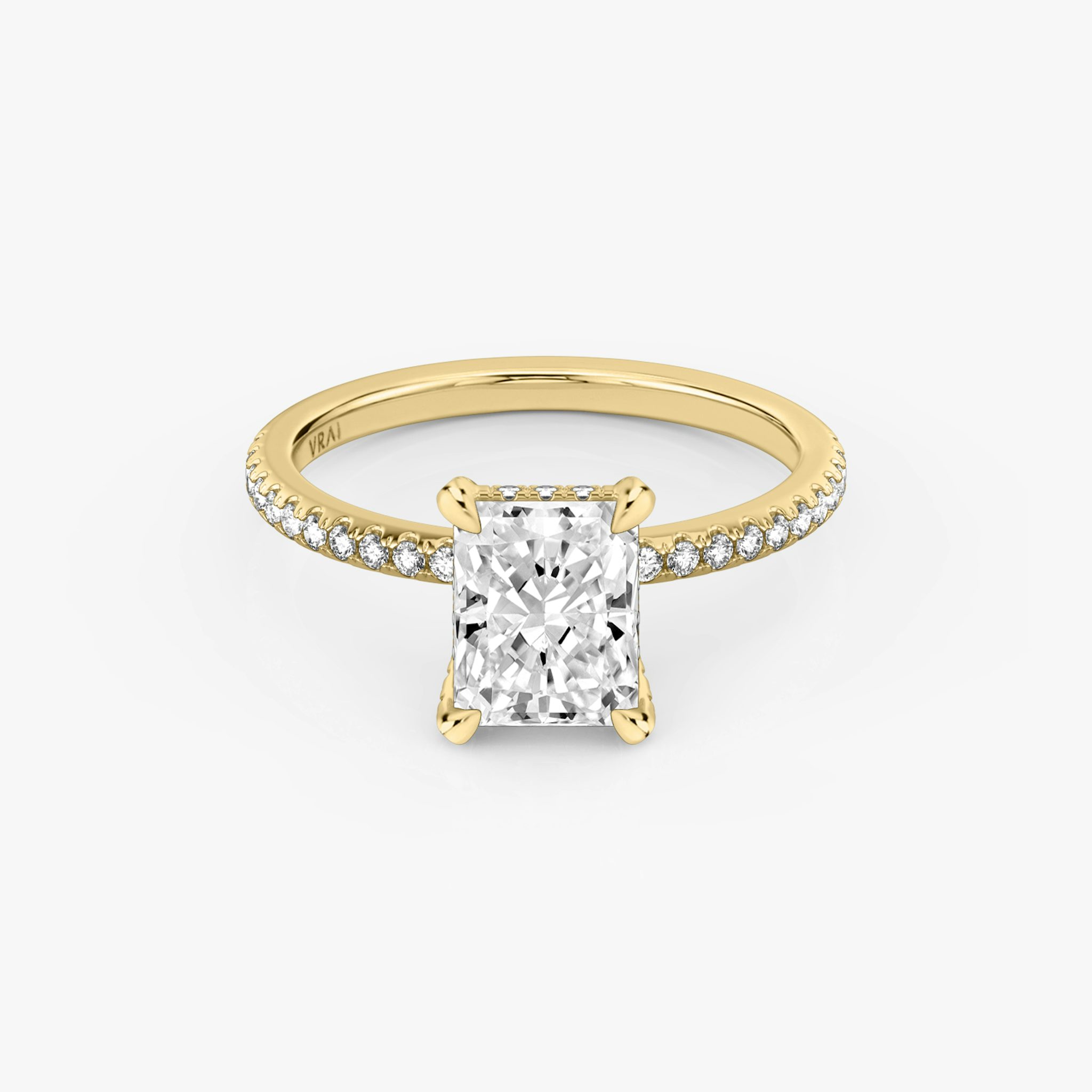 The Classic Hidden Halo | Radiant | 18k | Yellow Gold | bandAccent: Pavé | bandWidth: standard | prongStyle: Pavé | diamondOrientation: vertical | caratWeight: other
