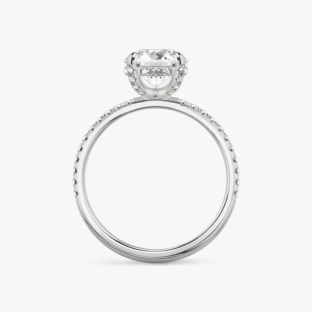 The Classic Hidden Halo | Round Brilliant | 18k | White Gold | bandAccent: Pavé | bandWidth: standard | caratWeight: 1.5ct | prongStyle: Pavé | diamondOrientation: vertical