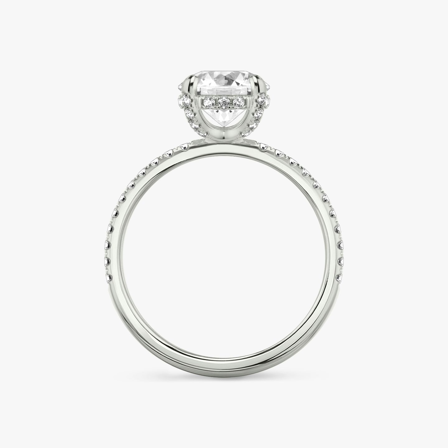 The Classic Hidden Halo | Round Brilliant | 18k | White Gold | bandAccent: Pavé | bandWidth: standard | caratWeight: 1.5ct | prongStyle: Pavé | diamondOrientation: vertical