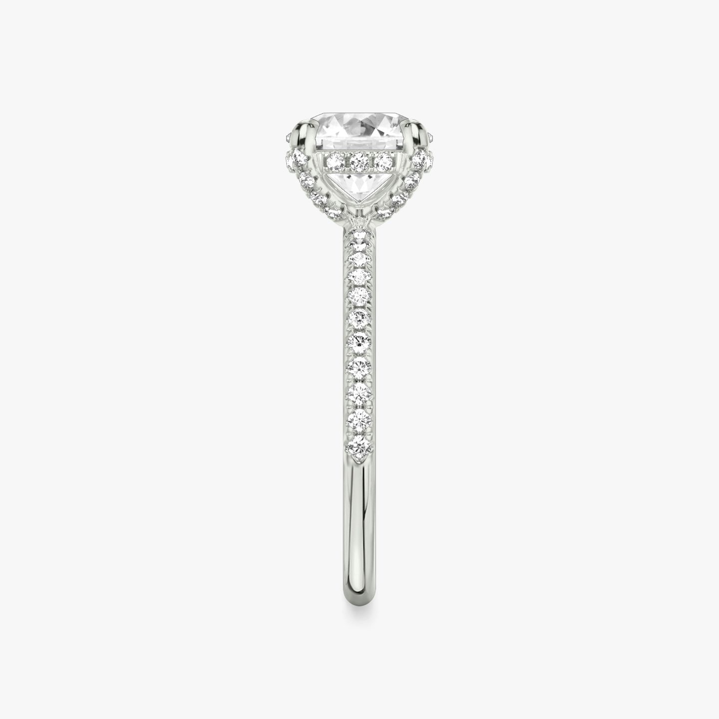 The Classic Hidden Halo | Round Brilliant | 18k | White Gold | bandAccent: Pavé | bandWidth: standard | caratWeight: 1.5ct | prongStyle: Pavé | diamondOrientation: vertical