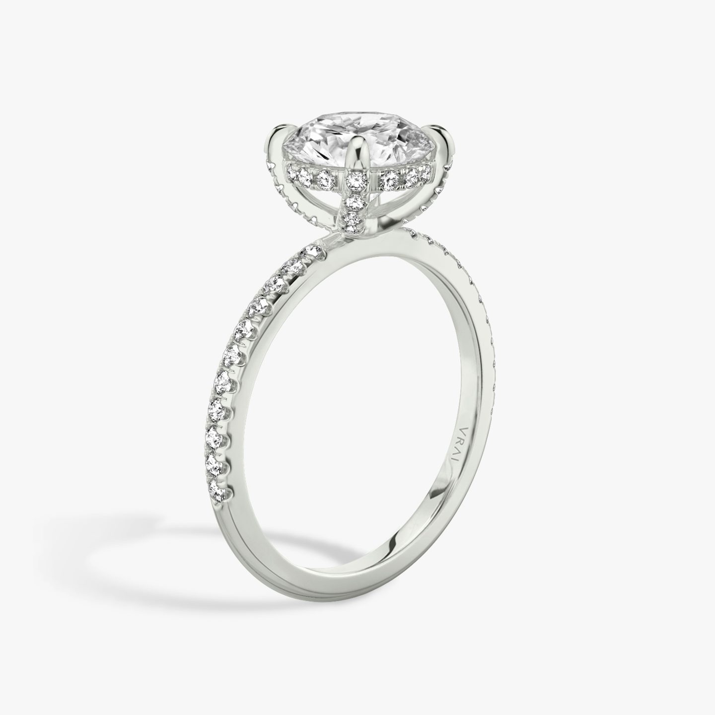 The Classic Hidden Halo | Round Brilliant | 18k | White Gold | bandAccent: Pavé | bandWidth: standard | caratWeight: 1.5ct | prongStyle: Pavé | diamondOrientation: vertical