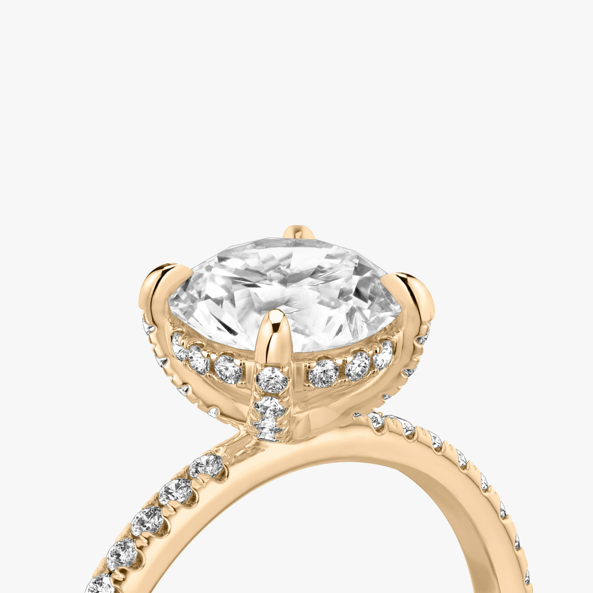 The Classic Hidden Halo | Round Brilliant | 14k | Rose Gold | bandAccent: Pavé | bandWidth: standard | caratWeight: 2.0ct | prongStyle: Pavé | diamondOrientation: vertical