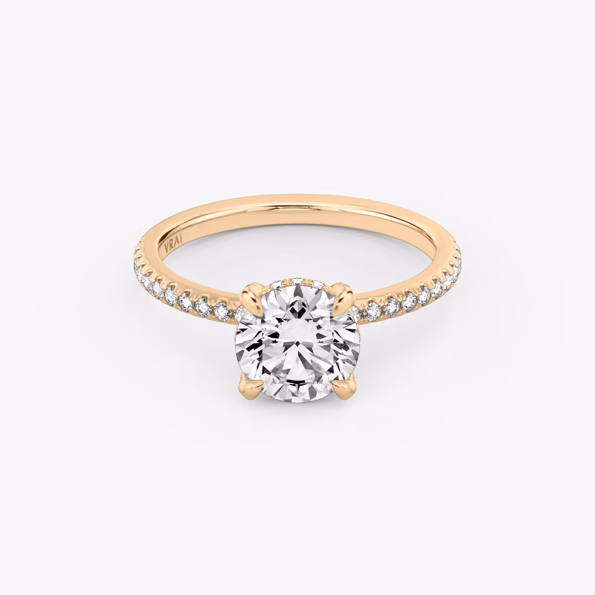 The Classic Hidden Halo | Round Brilliant | 14k | Rose Gold | bandAccent: Pavé | bandWidth: standard | caratWeight: 2.0ct | prongStyle: Pavé | diamondOrientation: vertical