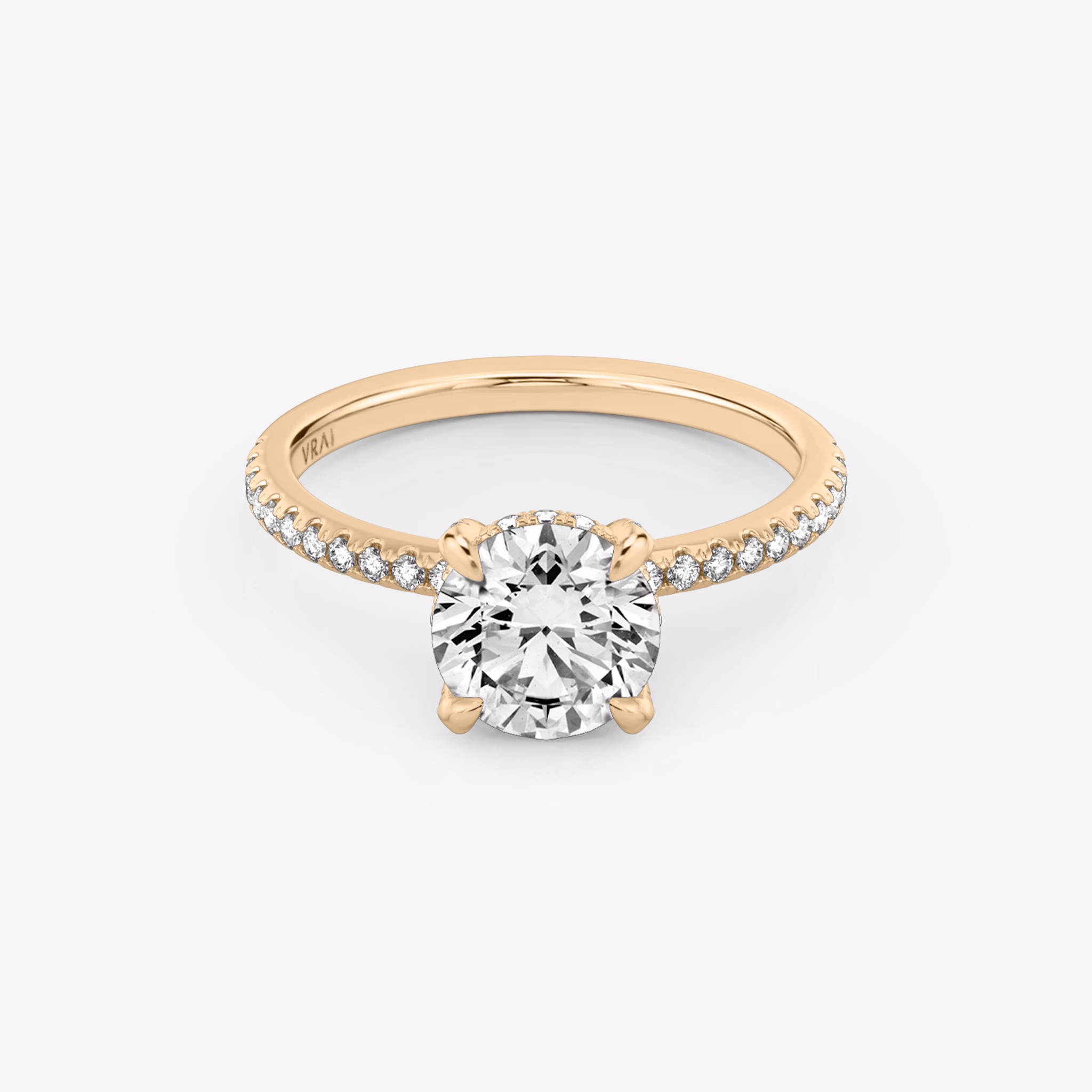 The Classic Hidden Halo | Round Brilliant | 14k | Rose Gold | bandAccent: Pavé | bandWidth: standard | caratWeight: 2.0ct | prongStyle: Pavé | diamondOrientation: vertical