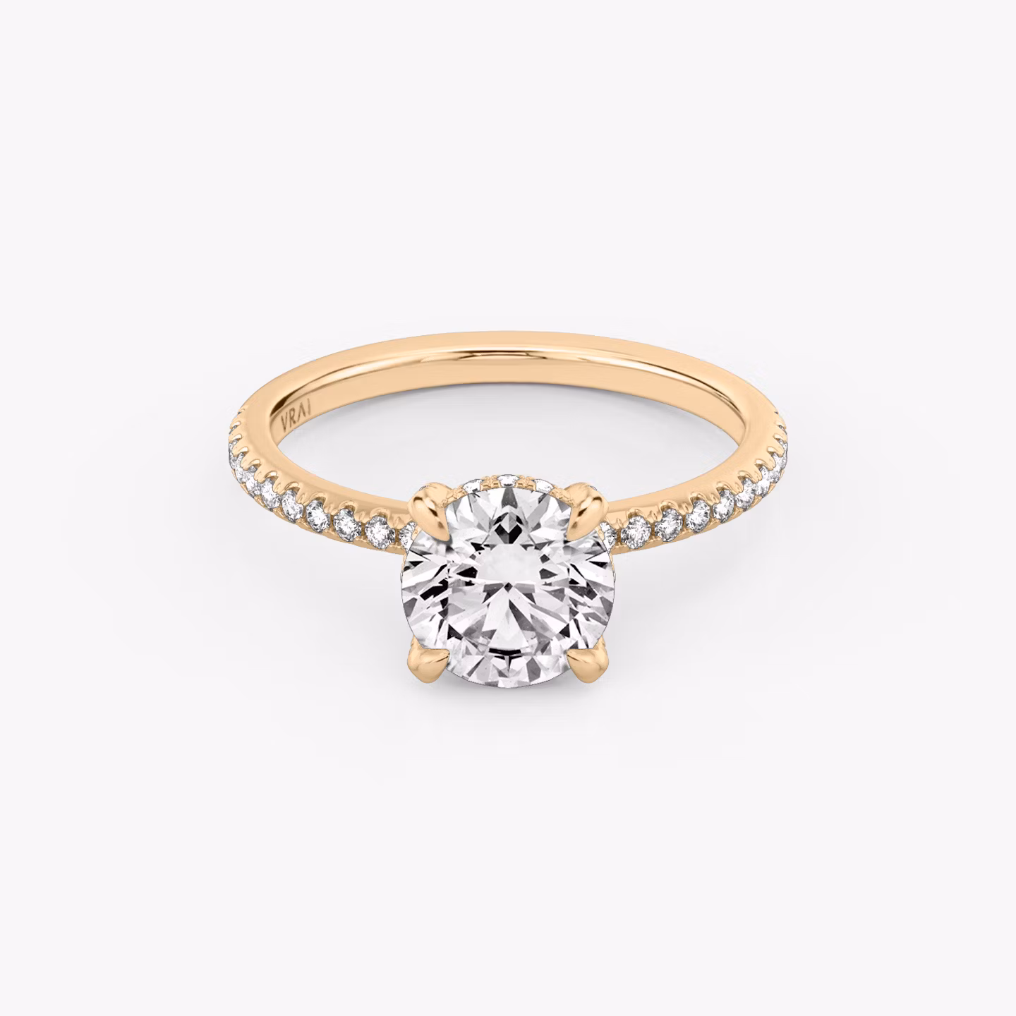 The Classic Hidden Halo | Round Brilliant | 14k | Rose Gold | bandAccent: Pavé | bandWidth: standard | caratWeight: other | prongStyle: Pavé | diamondOrientation: vertical