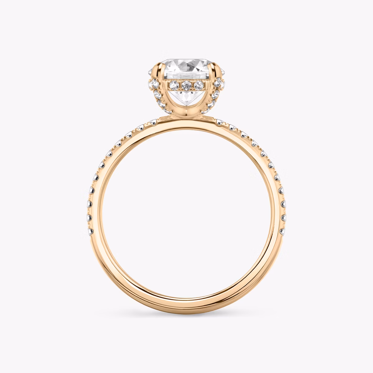 The Classic Hidden Halo | Round Brilliant | 14k | Rose Gold | bandAccent: Pavé | bandWidth: standard | caratWeight: 2.0ct | prongStyle: Pavé | diamondOrientation: vertical