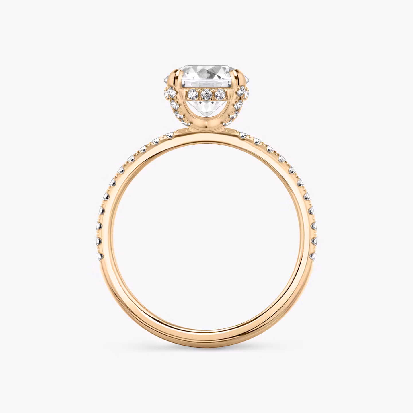 The Classic Hidden Halo | Round Brilliant | 14k | Rose Gold | bandAccent: Pavé | bandWidth: standard | caratWeight: other | prongStyle: Pavé | diamondOrientation: vertical