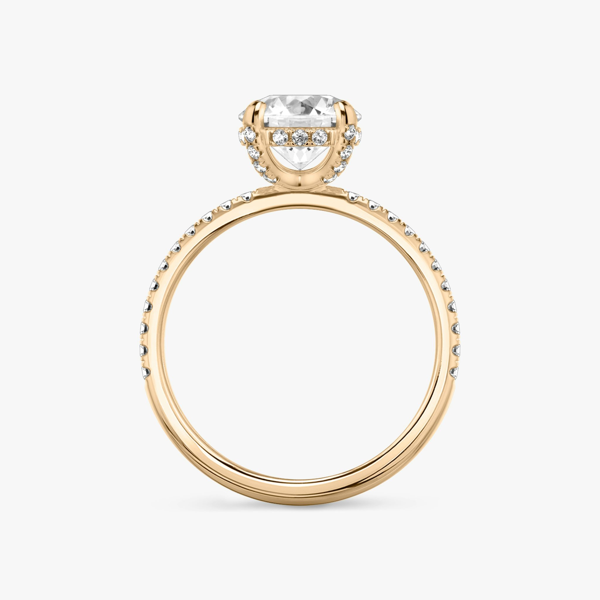 The Classic Hidden Halo | Round Brilliant | 14k | Rose Gold | bandAccent: Pavé | bandWidth: standard | caratWeight: 2.0ct | prongStyle: Pavé | diamondOrientation: vertical