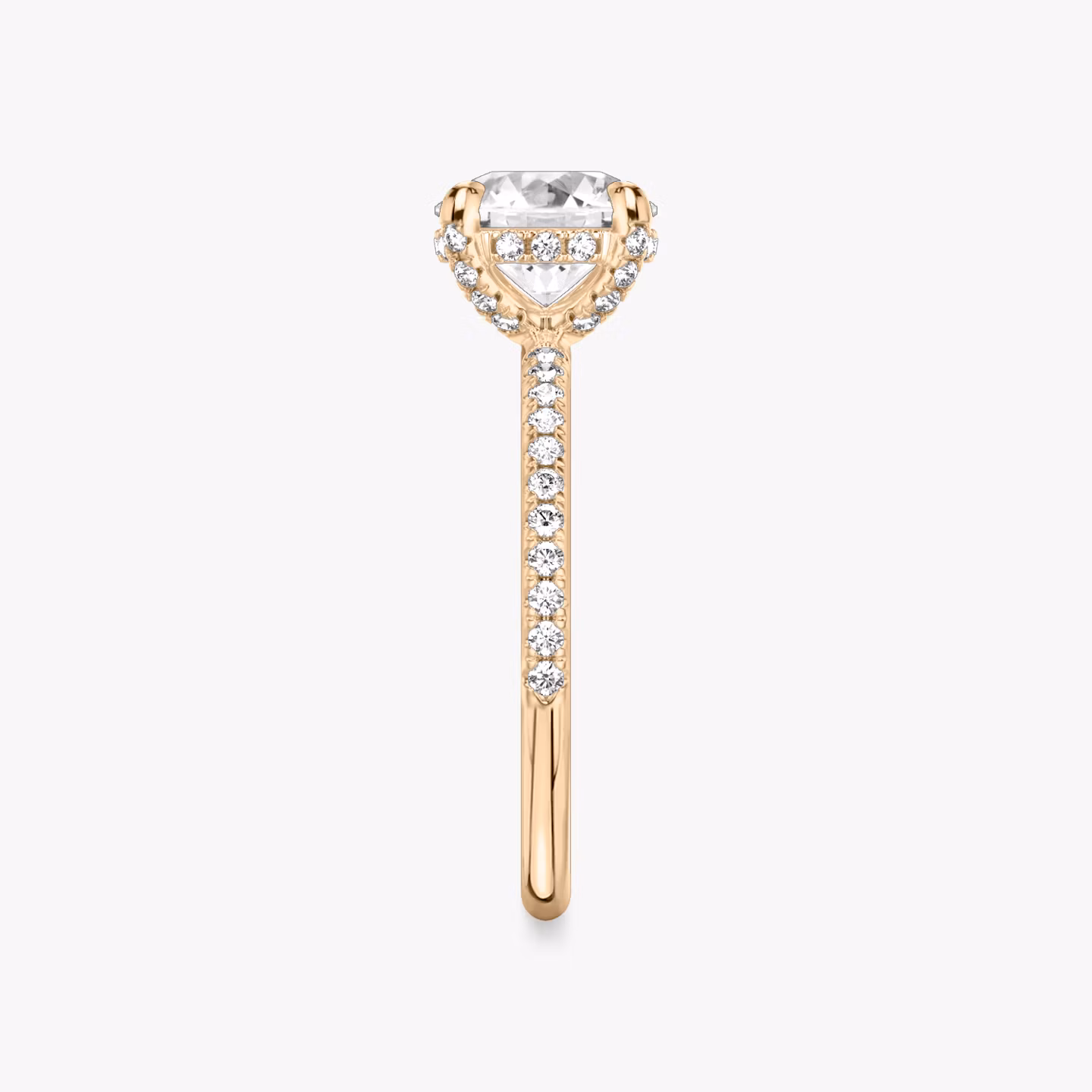 The Classic Hidden Halo | Round Brilliant | 14k | Rose Gold | bandAccent: Pavé | bandWidth: standard | caratWeight: other | prongStyle: Pavé | diamondOrientation: vertical