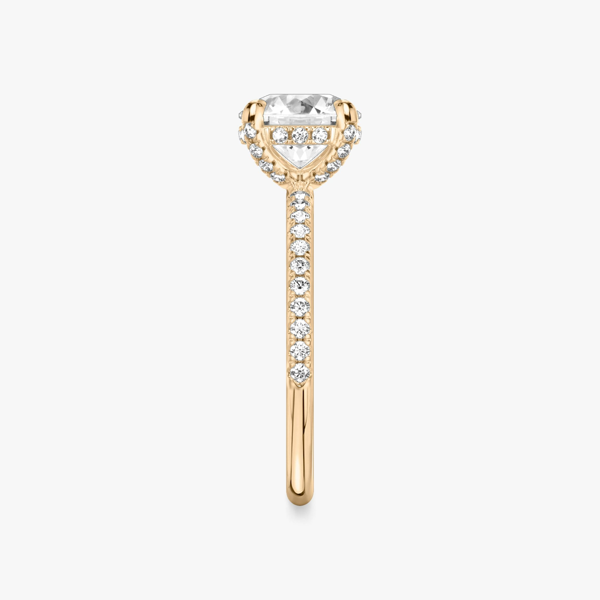 The Classic Hidden Halo | Round Brilliant | 14k | Rose Gold | bandAccent: Pavé | bandWidth: standard | caratWeight: 2.0ct | prongStyle: Pavé | diamondOrientation: vertical