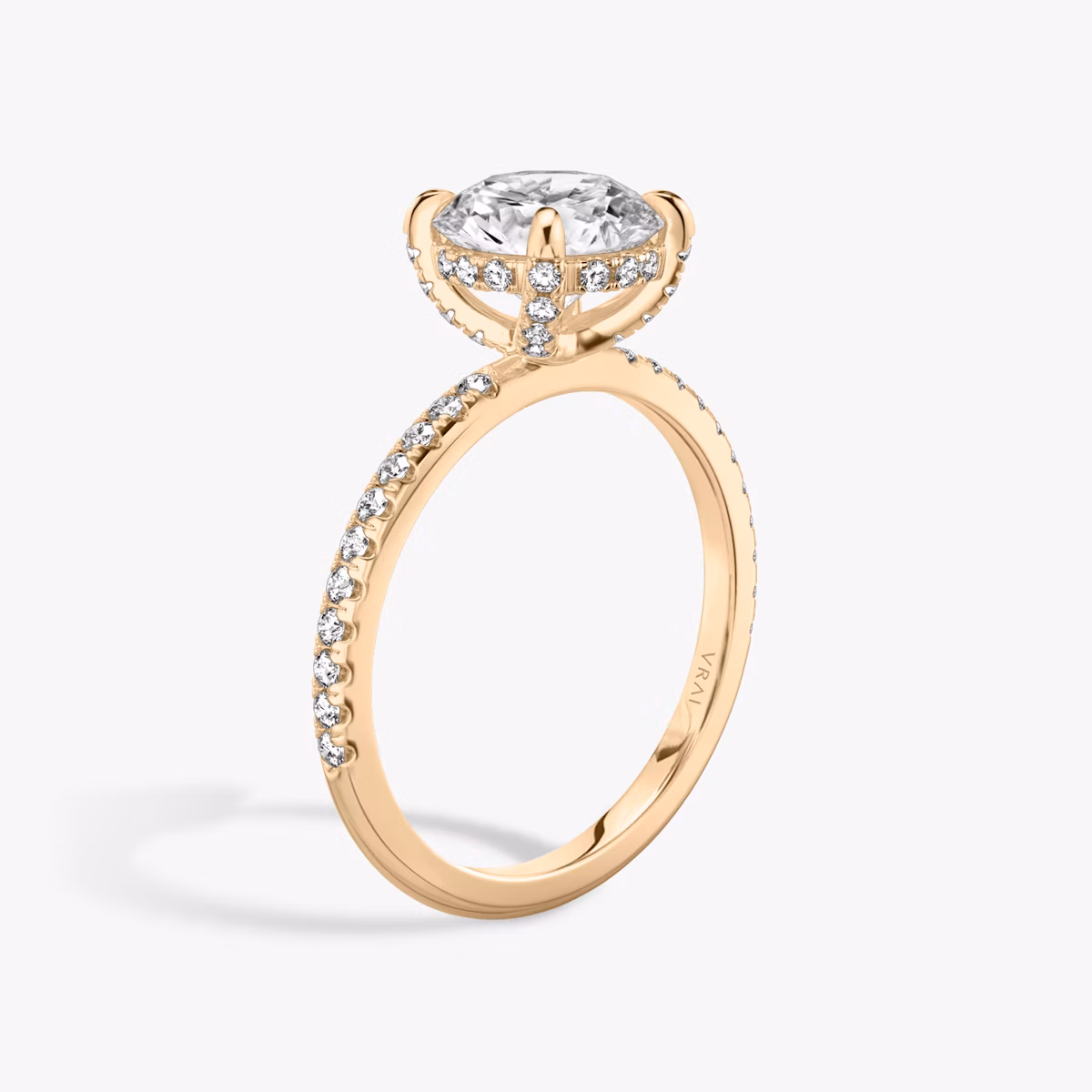 The Classic Hidden Halo | Round Brilliant | 14k | Rose Gold | bandAccent: Pavé | bandWidth: standard | caratWeight: 2.0ct | prongStyle: Pavé | diamondOrientation: vertical