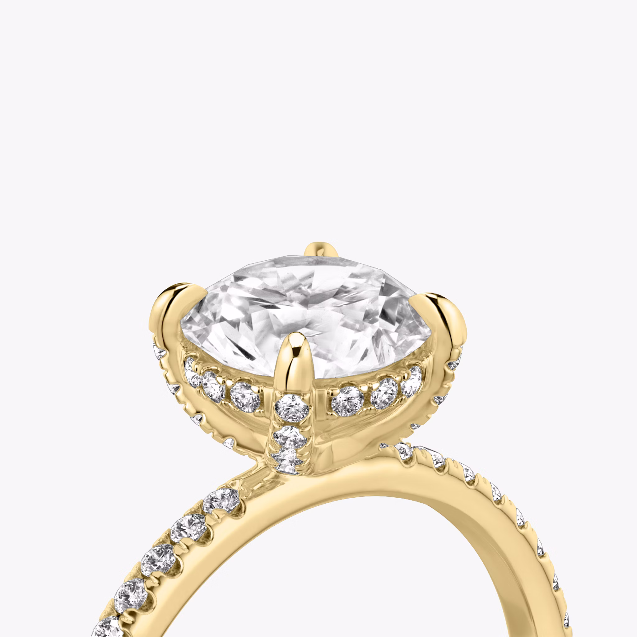 The Classic Hidden Halo | Round Brilliant | 18k | Yellow Gold | bandAccent: Pavé | bandWidth: standard | caratWeight: other | prongStyle: Pavé | diamondOrientation: vertical