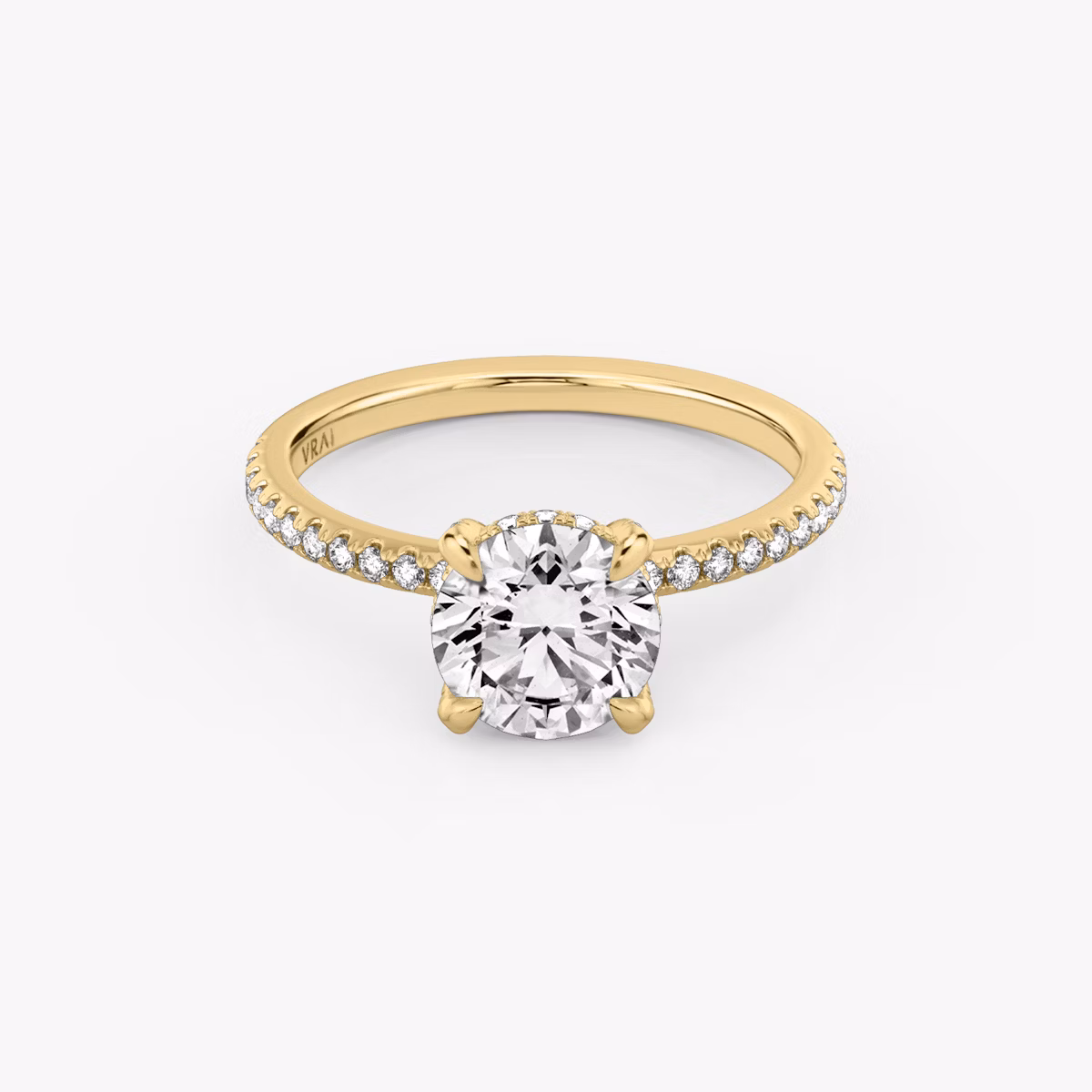 The Classic Hidden Halo | Round Brilliant | 18k | Yellow Gold | bandAccent: Pavé | bandWidth: standard | caratWeight: 2.0ct | prongStyle: Pavé | diamondOrientation: vertical