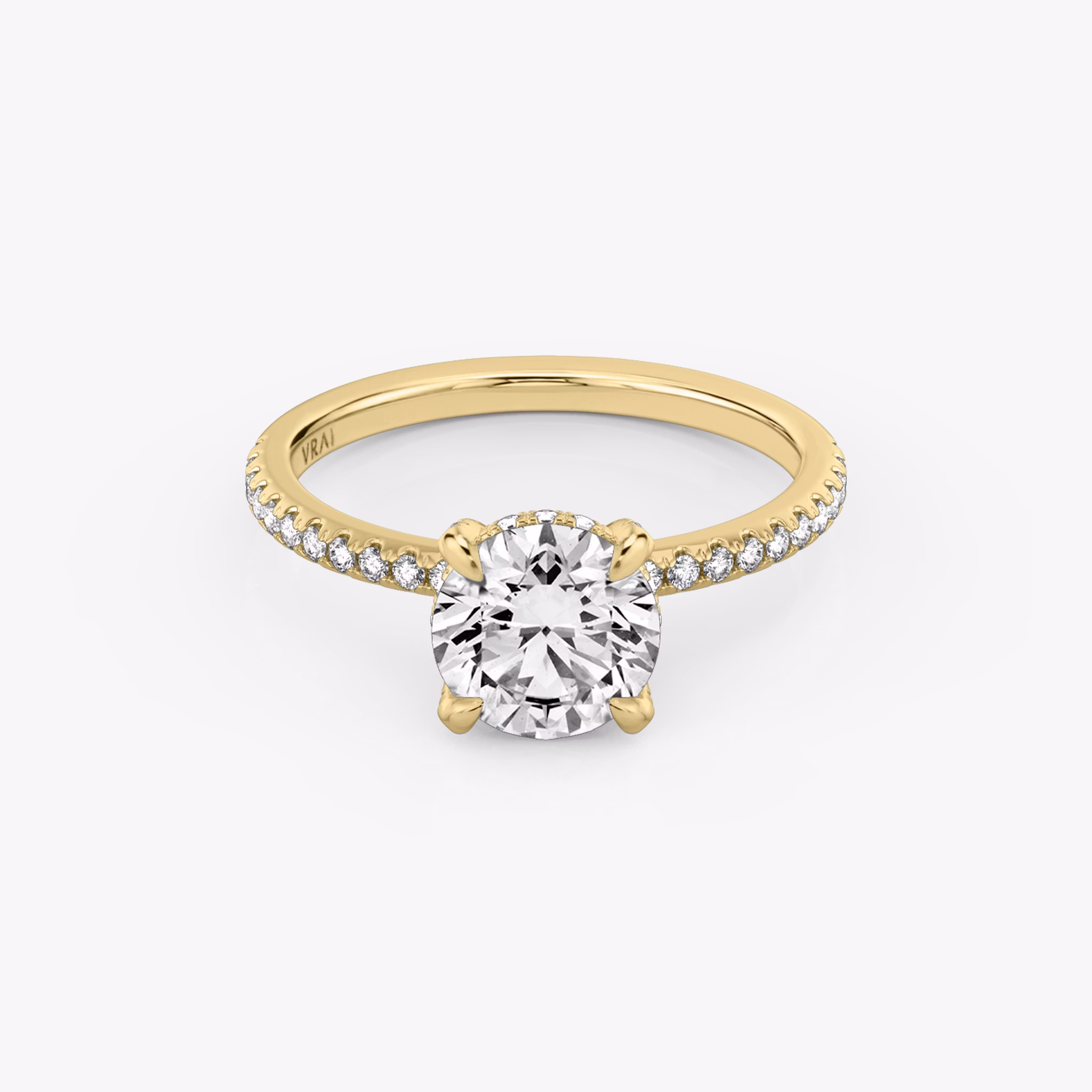 The Classic Hidden Halo | Round Brilliant | 18k | Yellow Gold | bandAccent: Pavé | bandWidth: standard | caratWeight: other | prongStyle: Pavé | diamondOrientation: vertical