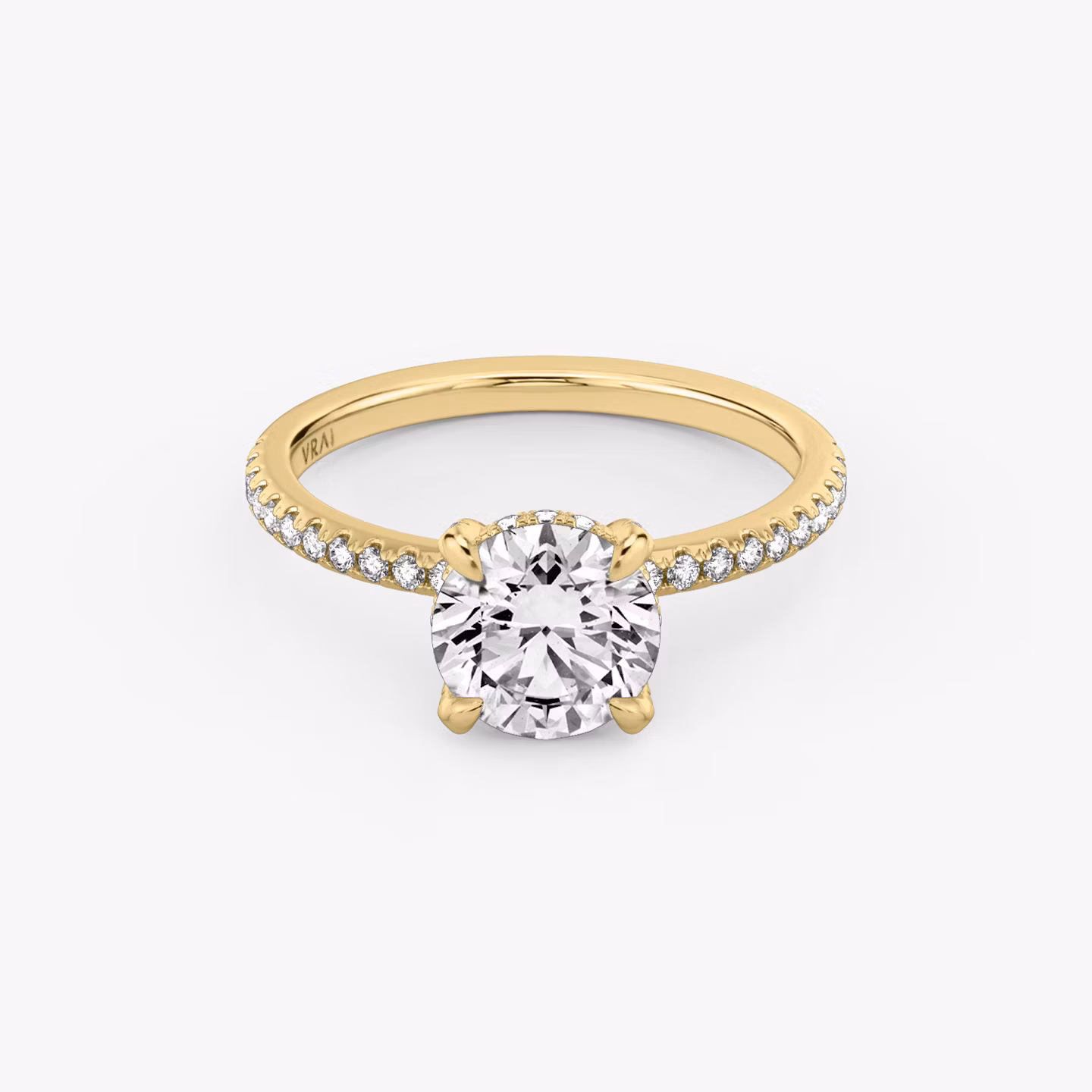 The Classic Hidden Halo | Round Brilliant | 18k | Yellow Gold | bandAccent: Pavé | bandWidth: standard | caratWeight: 1.0ct | prongStyle: Pavé | diamondOrientation: vertical