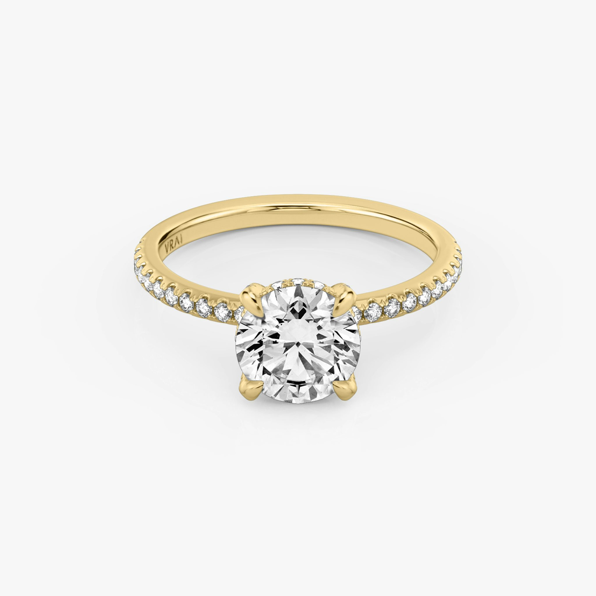The Classic Hidden Halo | Round Brilliant | 18k | Yellow Gold | bandAccent: Pavé | bandWidth: standard | caratWeight: other | prongStyle: Pavé | diamondOrientation: vertical