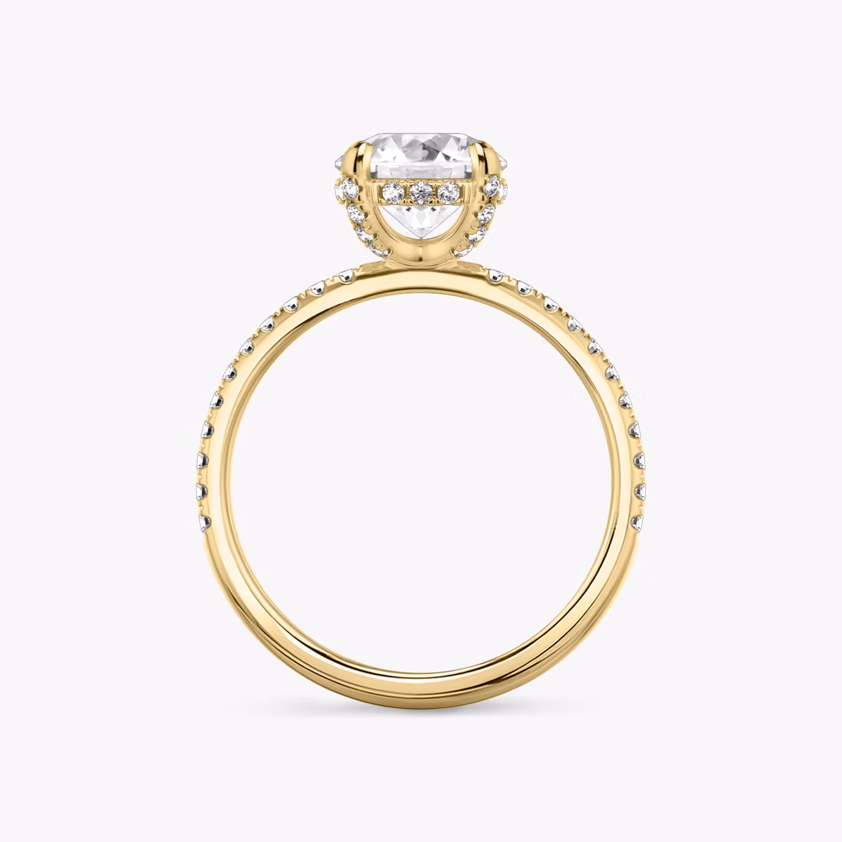 The Classic Hidden Halo | Round Brilliant | 18k | Yellow Gold | bandAccent: Pavé | bandWidth: standard | caratWeight: 2.0ct | prongStyle: Pavé | diamondOrientation: vertical
