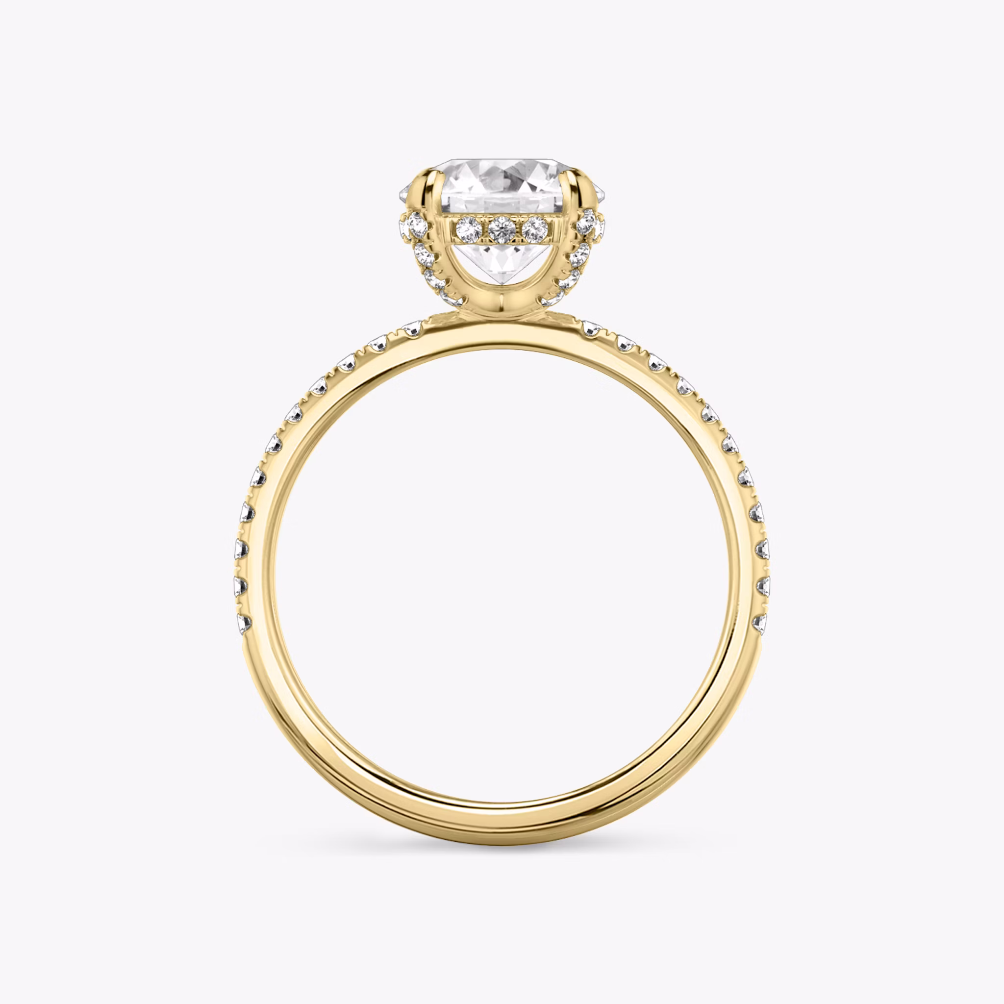 The Classic Hidden Halo | Round Brilliant | 18k | Yellow Gold | bandAccent: Pavé | bandWidth: standard | caratWeight: other | prongStyle: Pavé | diamondOrientation: vertical