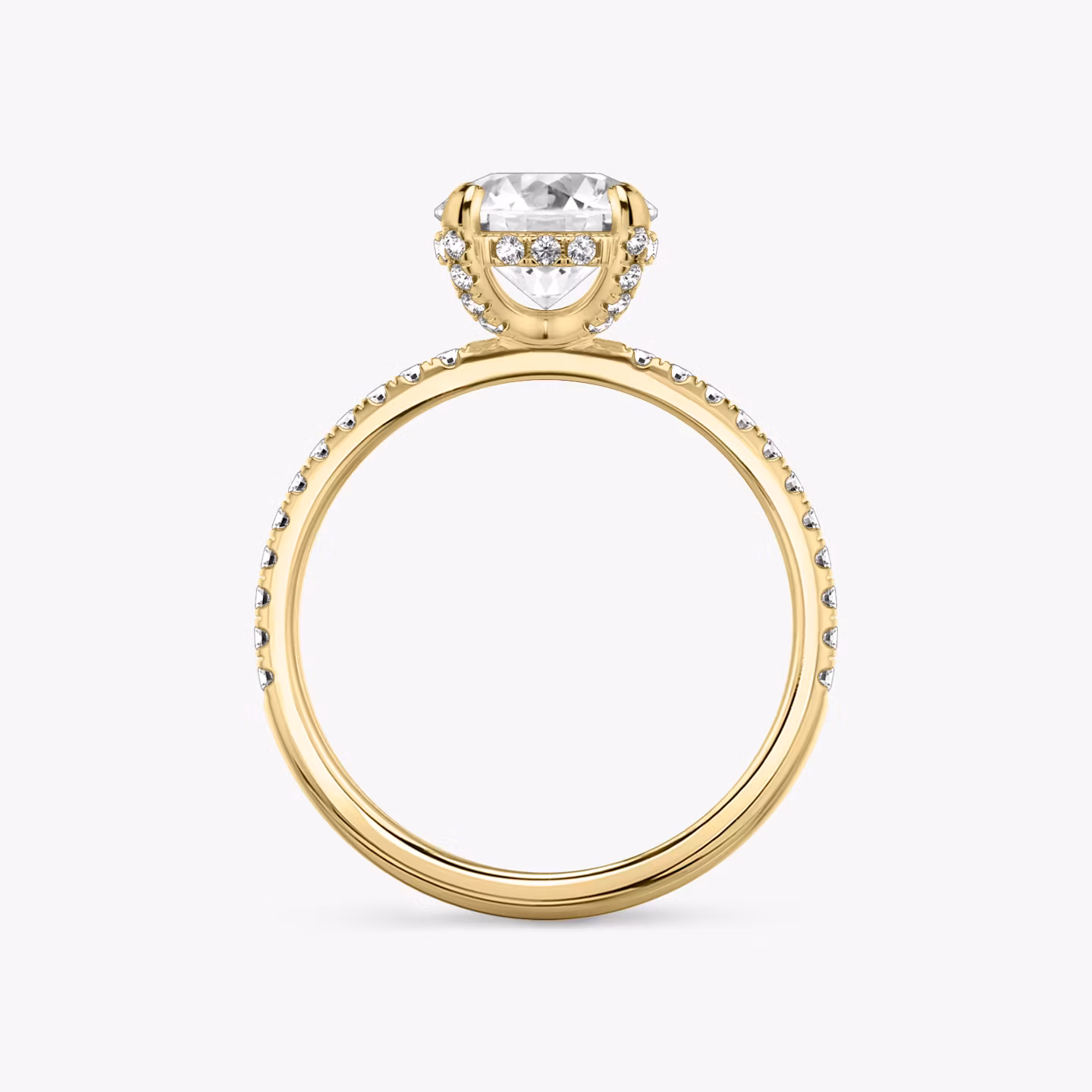 The Classic Hidden Halo | Round Brilliant | 18k | Yellow Gold | bandAccent: Pavé | bandWidth: standard | caratWeight: 1.0ct | prongStyle: Pavé | diamondOrientation: vertical