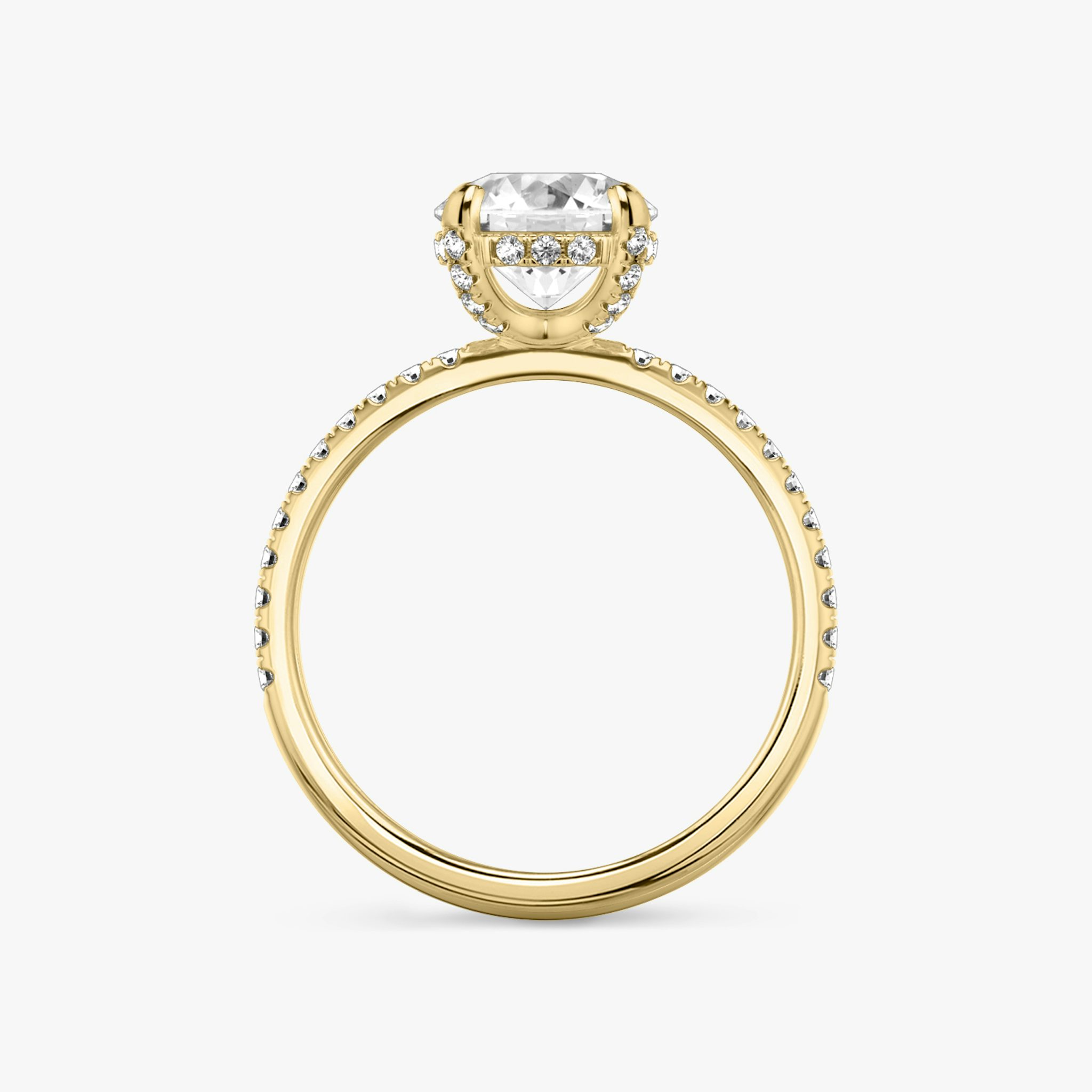 The Classic Hidden Halo | Round Brilliant | 18k | Yellow Gold | bandAccent: Pavé | bandWidth: standard | caratWeight: other | prongStyle: Pavé | diamondOrientation: vertical