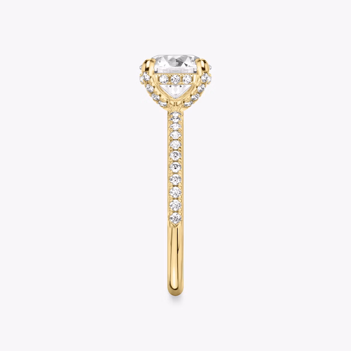 The Classic Hidden Halo | Round Brilliant | 18k | Yellow Gold | bandAccent: Pavé | bandWidth: standard | caratWeight: 2.0ct | prongStyle: Pavé | diamondOrientation: vertical