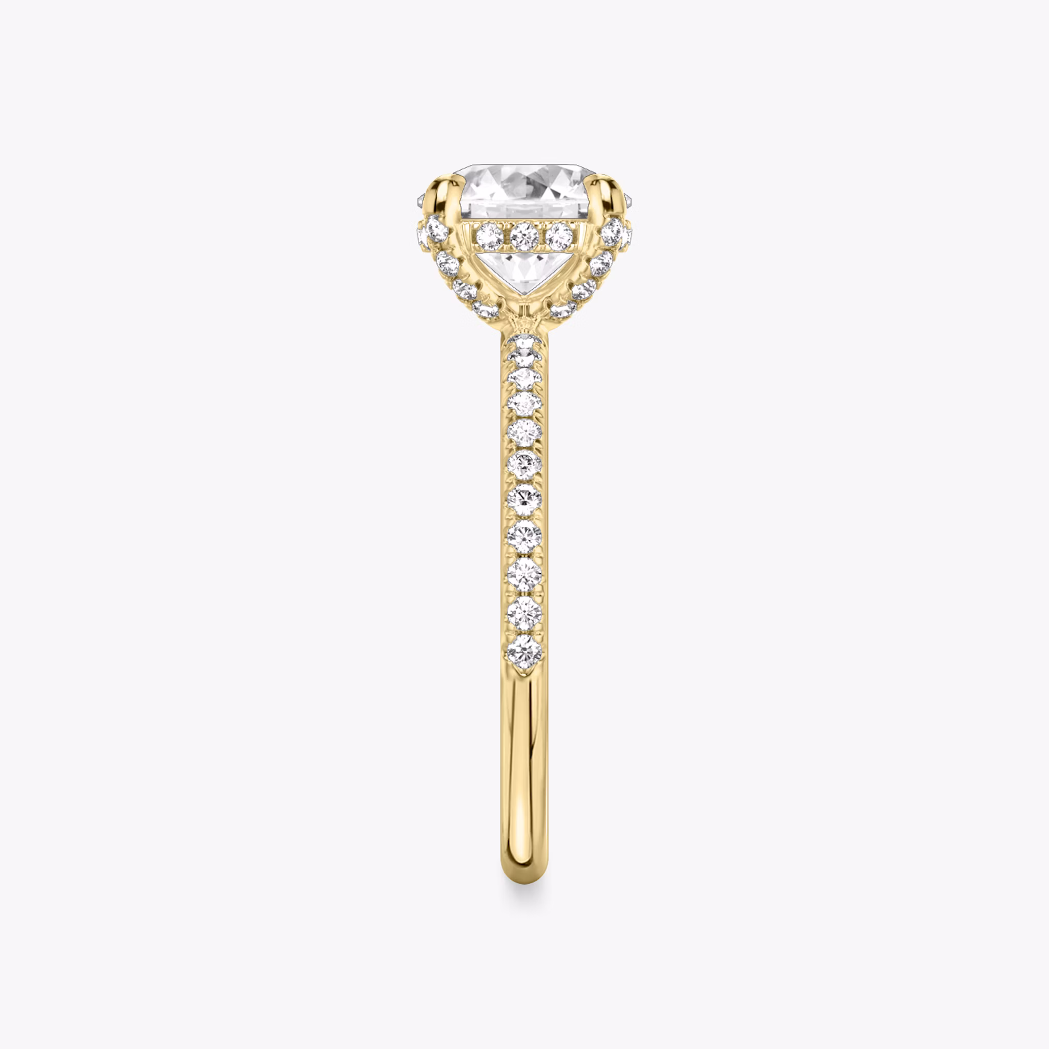 The Classic Hidden Halo | Round Brilliant | 18k | Yellow Gold | bandAccent: Pavé | bandWidth: standard | caratWeight: other | prongStyle: Pavé | diamondOrientation: vertical