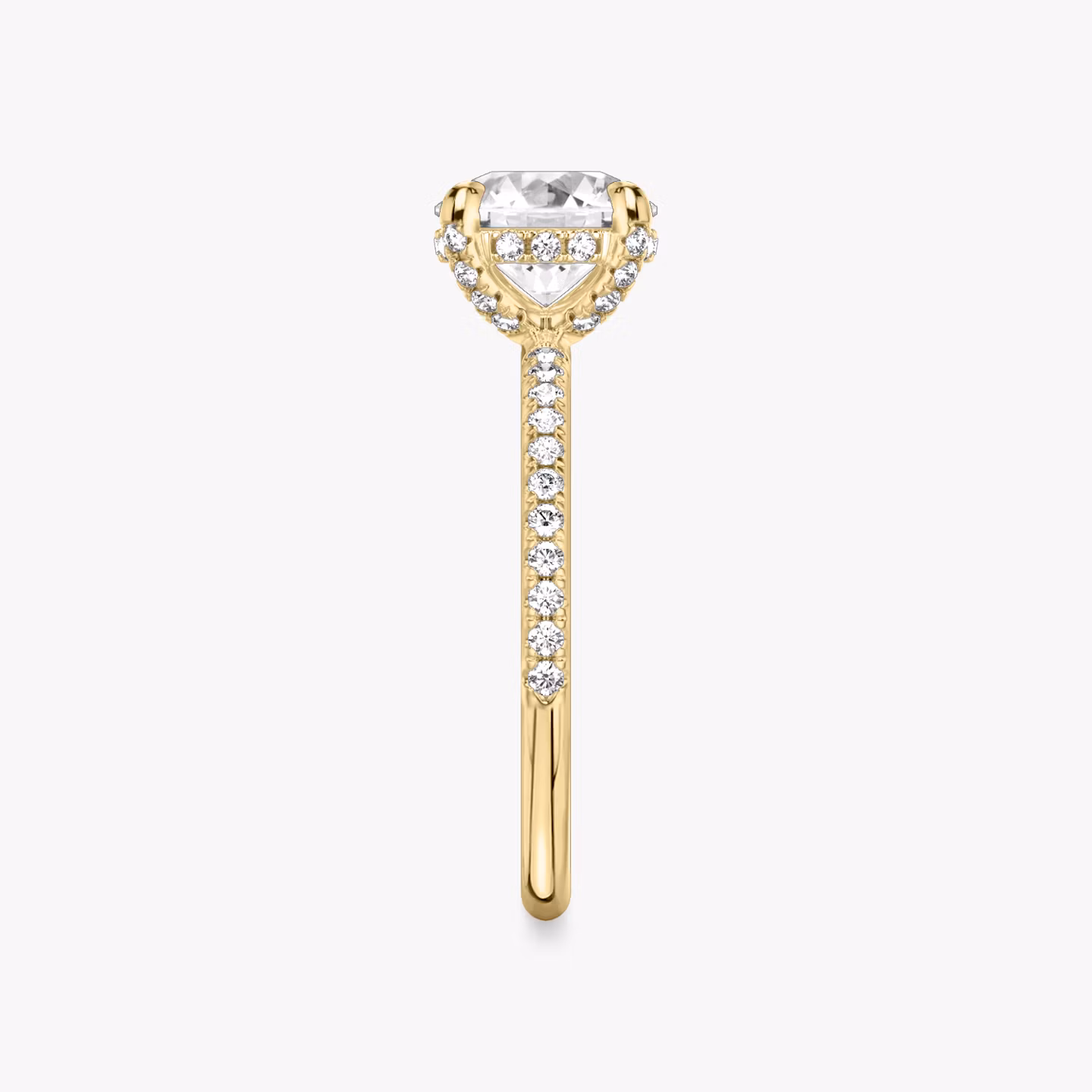 The Classic Hidden Halo | Round Brilliant | 18k | Yellow Gold | bandAccent: Pavé | bandWidth: standard | caratWeight: 1.0ct | prongStyle: Pavé | diamondOrientation: vertical