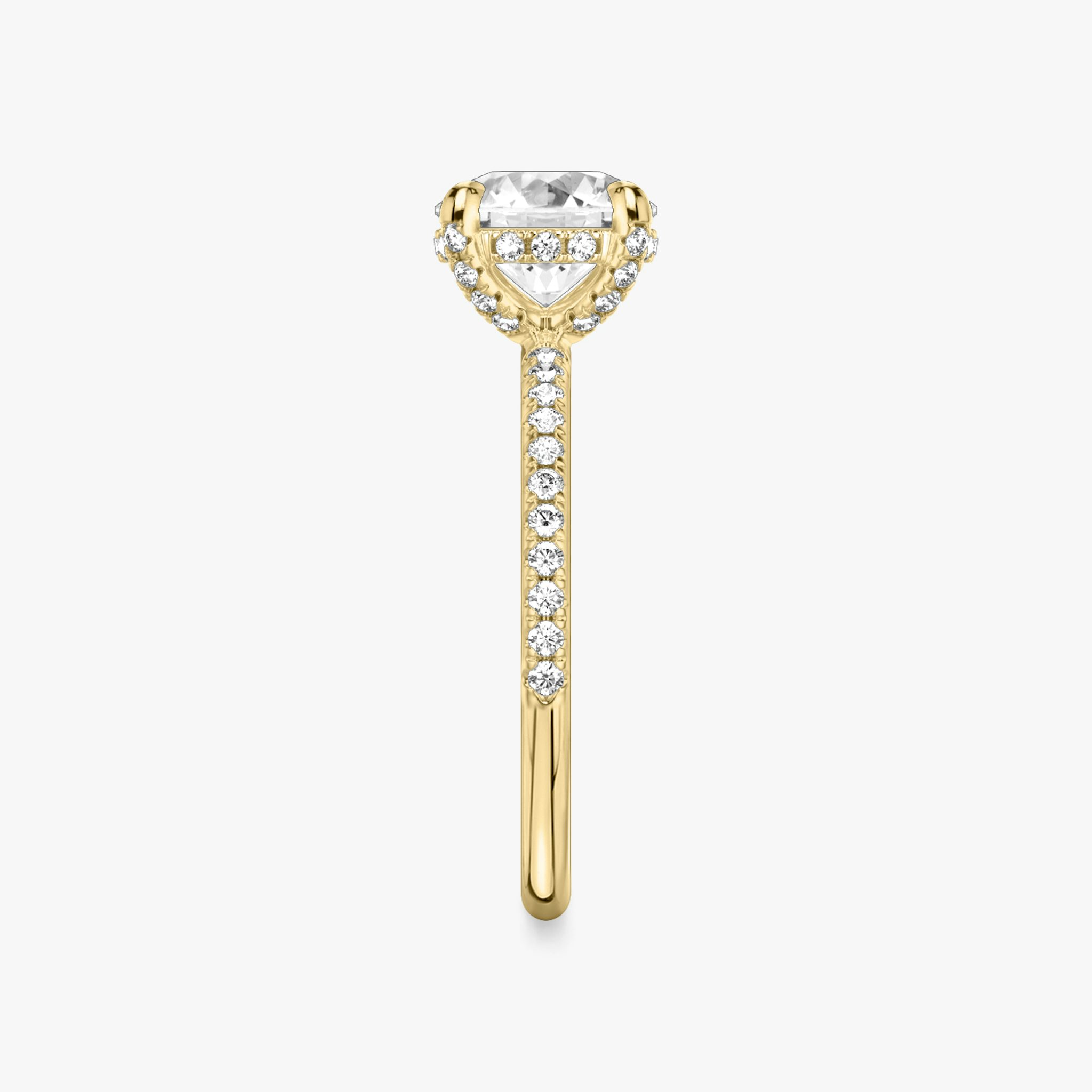 The Classic Hidden Halo | Round Brilliant | 18k | Yellow Gold | bandAccent: Pavé | bandWidth: standard | caratWeight: other | prongStyle: Pavé | diamondOrientation: vertical