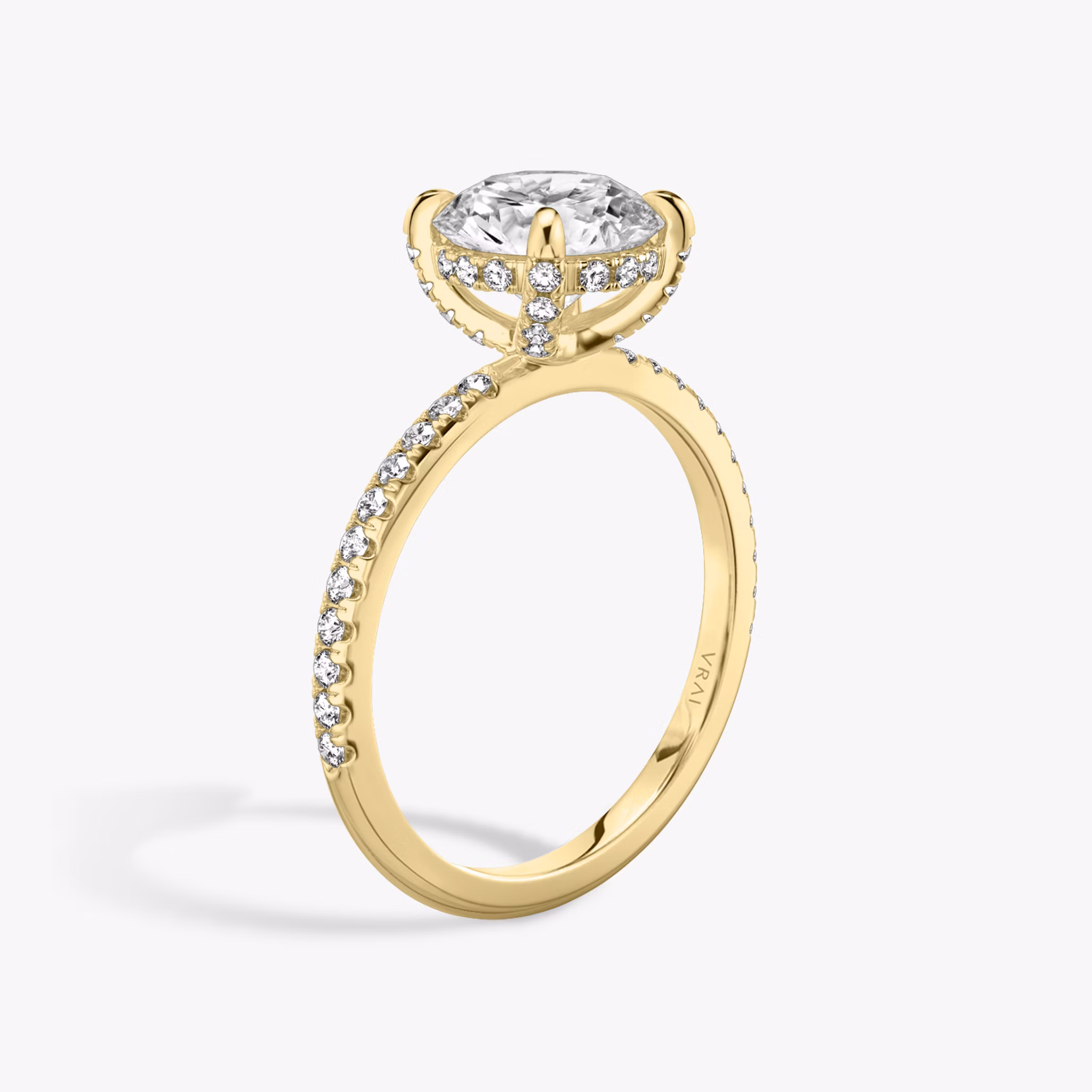 The Classic Hidden Halo | Round Brilliant | 18k | Yellow Gold | bandAccent: Pavé | bandWidth: standard | caratWeight: other | prongStyle: Pavé | diamondOrientation: vertical