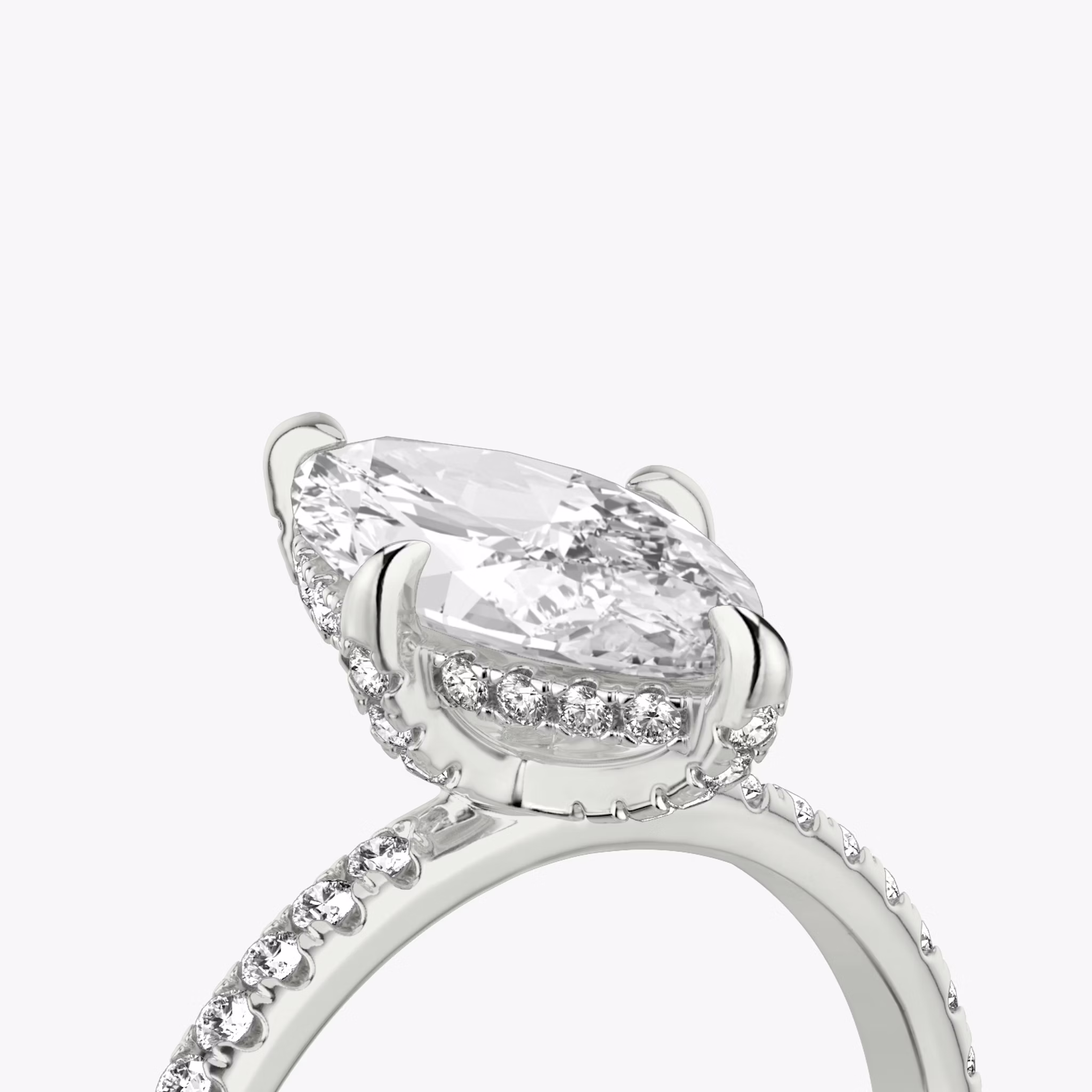 The Classic Hidden Halo | Marquise | 18k | White Gold | bandAccent: Pavé | bandWidth: standard | prongStyle: Pavé | diamondOrientation: vertical | caratWeight: other