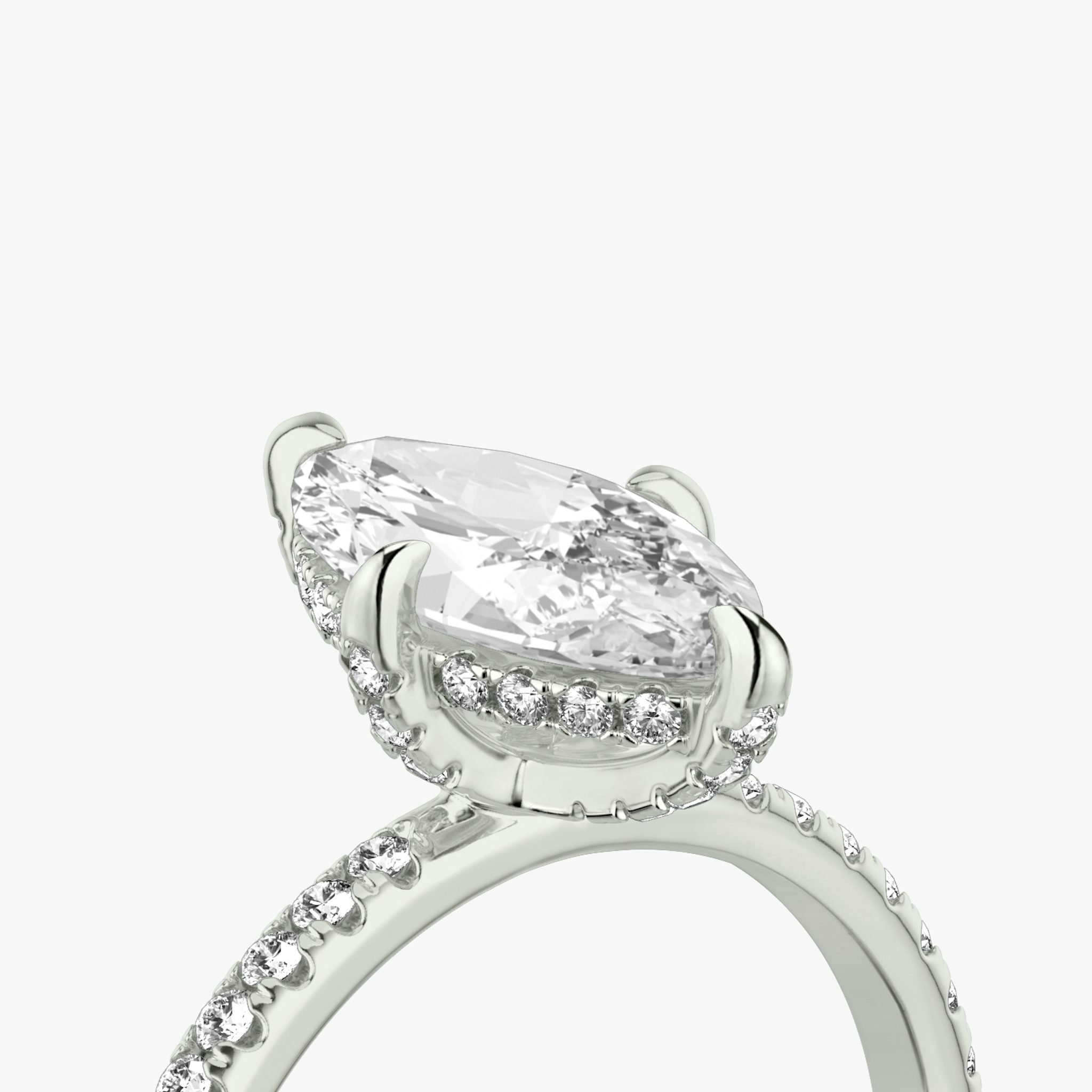 The Classic Hidden Halo | Marquise | 18k | White Gold | bandAccent: Pavé | bandWidth: standard | prongStyle: Pavé | diamondOrientation: vertical | caratWeight: other