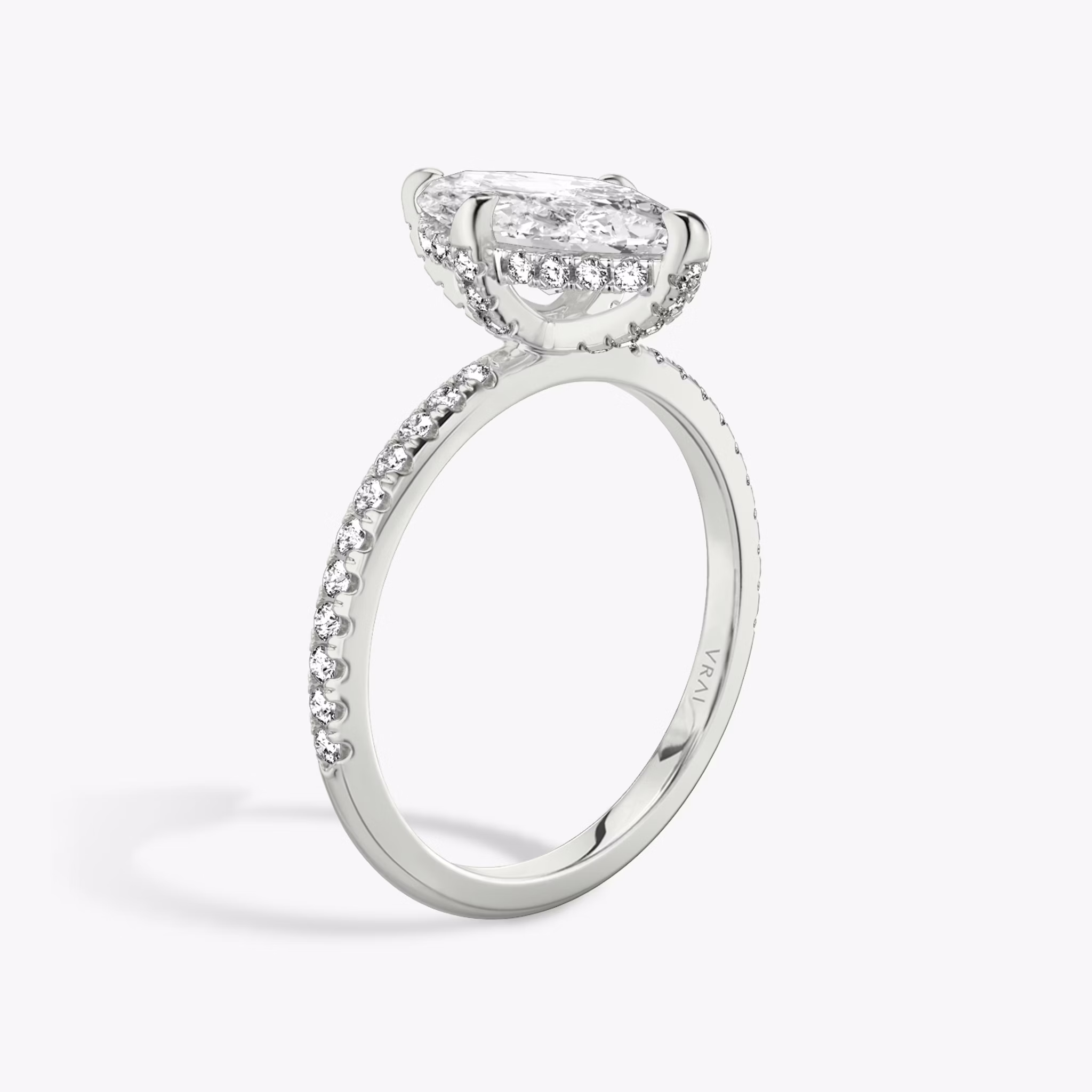 The Classic Hidden Halo | Marquise | 18k | White Gold | bandAccent: Pavé | bandWidth: standard | prongStyle: Pavé | diamondOrientation: vertical | caratWeight: other