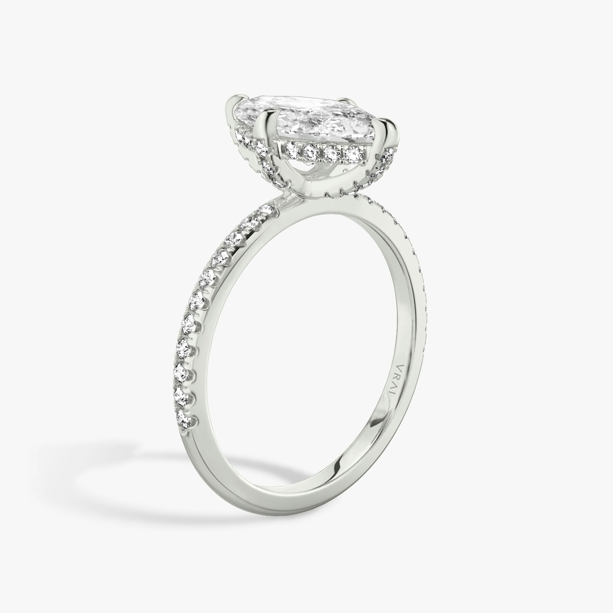 The Classic Hidden Halo | Marquise | 18k | White Gold | bandAccent: Pavé | bandWidth: standard | prongStyle: Pavé | diamondOrientation: vertical | caratWeight: other